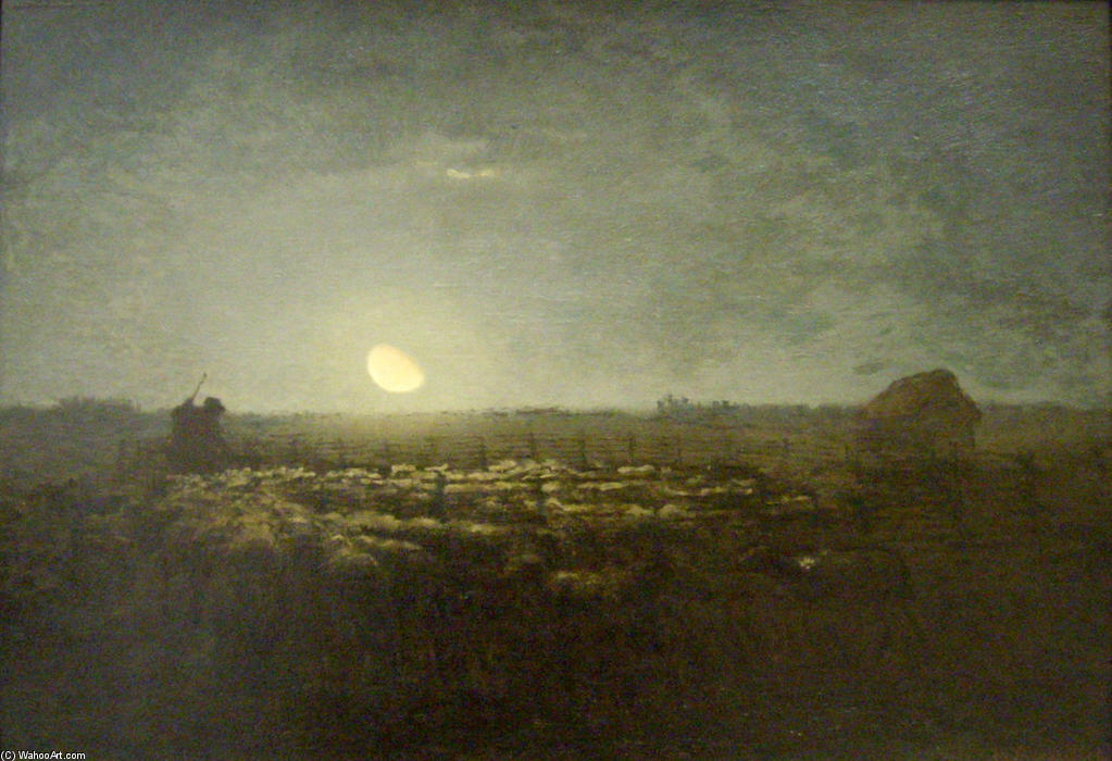 WikiOO.org - Enciklopedija likovnih umjetnosti - Slikarstvo, umjetnička djela Jean-François Millet - The sheep pen, moonlight