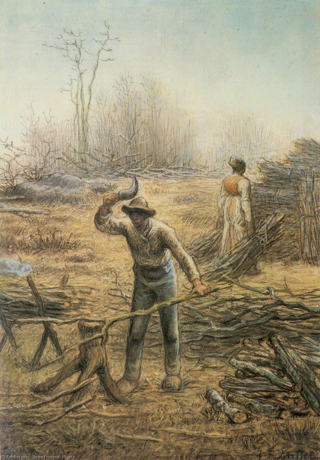 Wikioo.org - The Encyclopedia of Fine Arts - Painting, Artwork by Jean-François Millet - Lumberjack preparing firewood