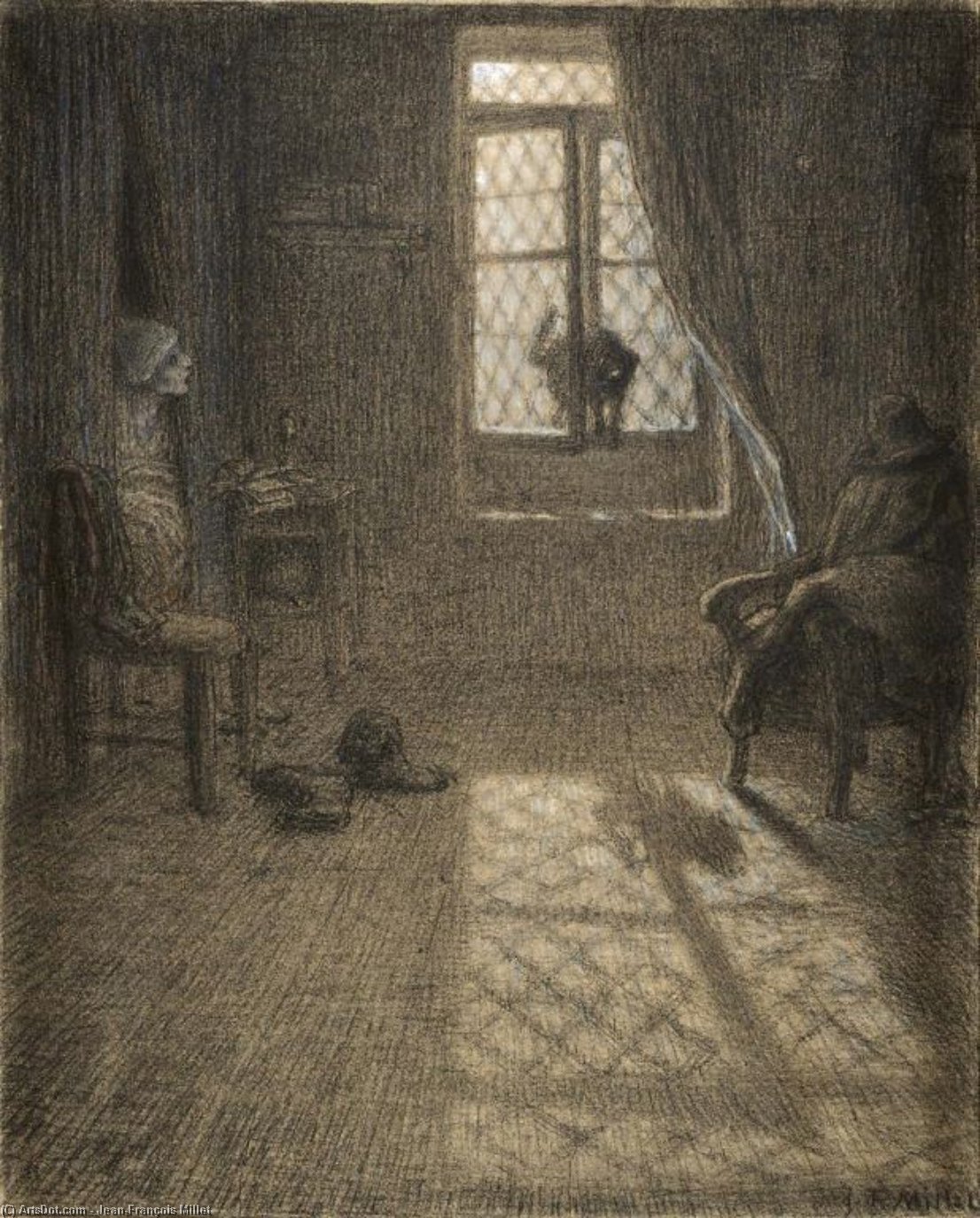 Wikioo.org - The Encyclopedia of Fine Arts - Painting, Artwork by Jean-François Millet - The Cat Who Became a Woman