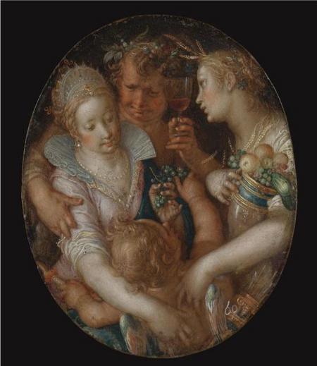 Wikioo.org - The Encyclopedia of Fine Arts - Painting, Artwork by Joachim Antonisz Wtewael - Bacchus between Ceres and Venus