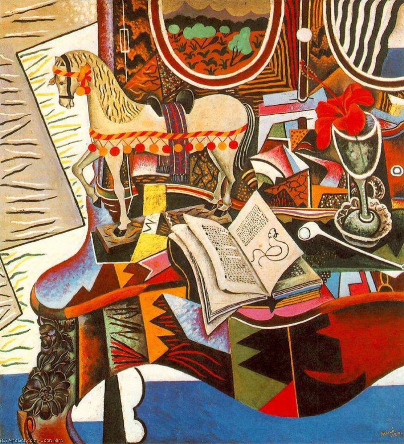 Wikioo.org - The Encyclopedia of Fine Arts - Painting, Artwork by Joan Miro - Horse, Pipe and Red Flower