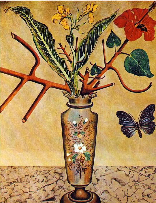 Wikoo.org - موسوعة الفنون الجميلة - اللوحة، العمل الفني Joan Miro - Flowers and Butterfly