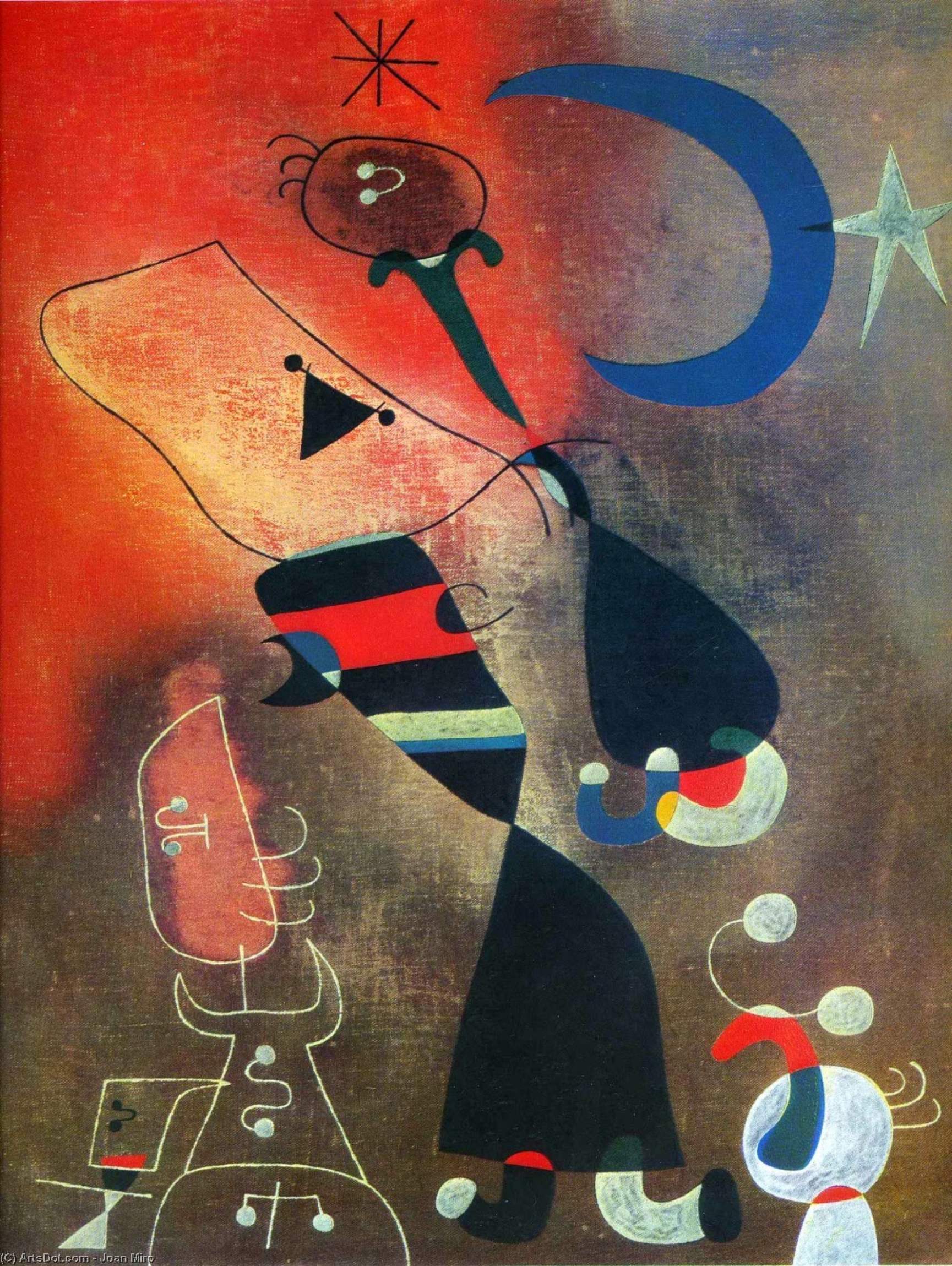 Wikioo.org - The Encyclopedia of Fine Arts - Painting, Artwork by Joan Miro - Woman and Bird in the Moonlight