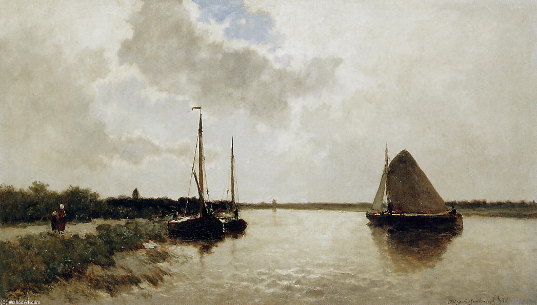 WikiOO.org – 美術百科全書 - 繪畫，作品 Johan Hendrik Weissenbruch - 船舶 对  运河