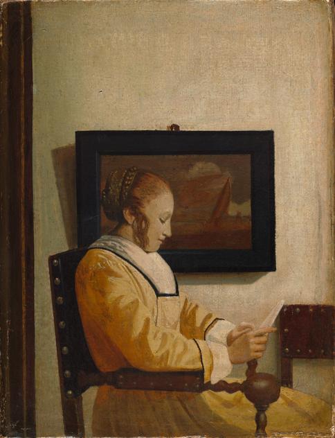 WikiOO.org - Энциклопедия изобразительного искусства - Живопись, Картины  Jan Vermeer - молодой Женщина  Прочитав