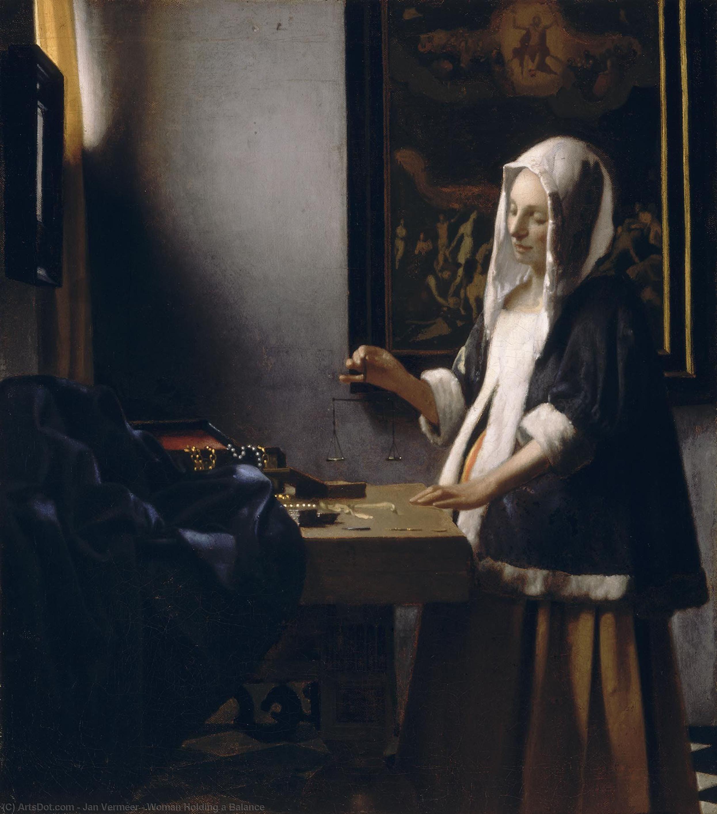 WikiOO.org - Энциклопедия изобразительного искусства - Живопись, Картины  Jan Vermeer - женщина, холдинг    баланс