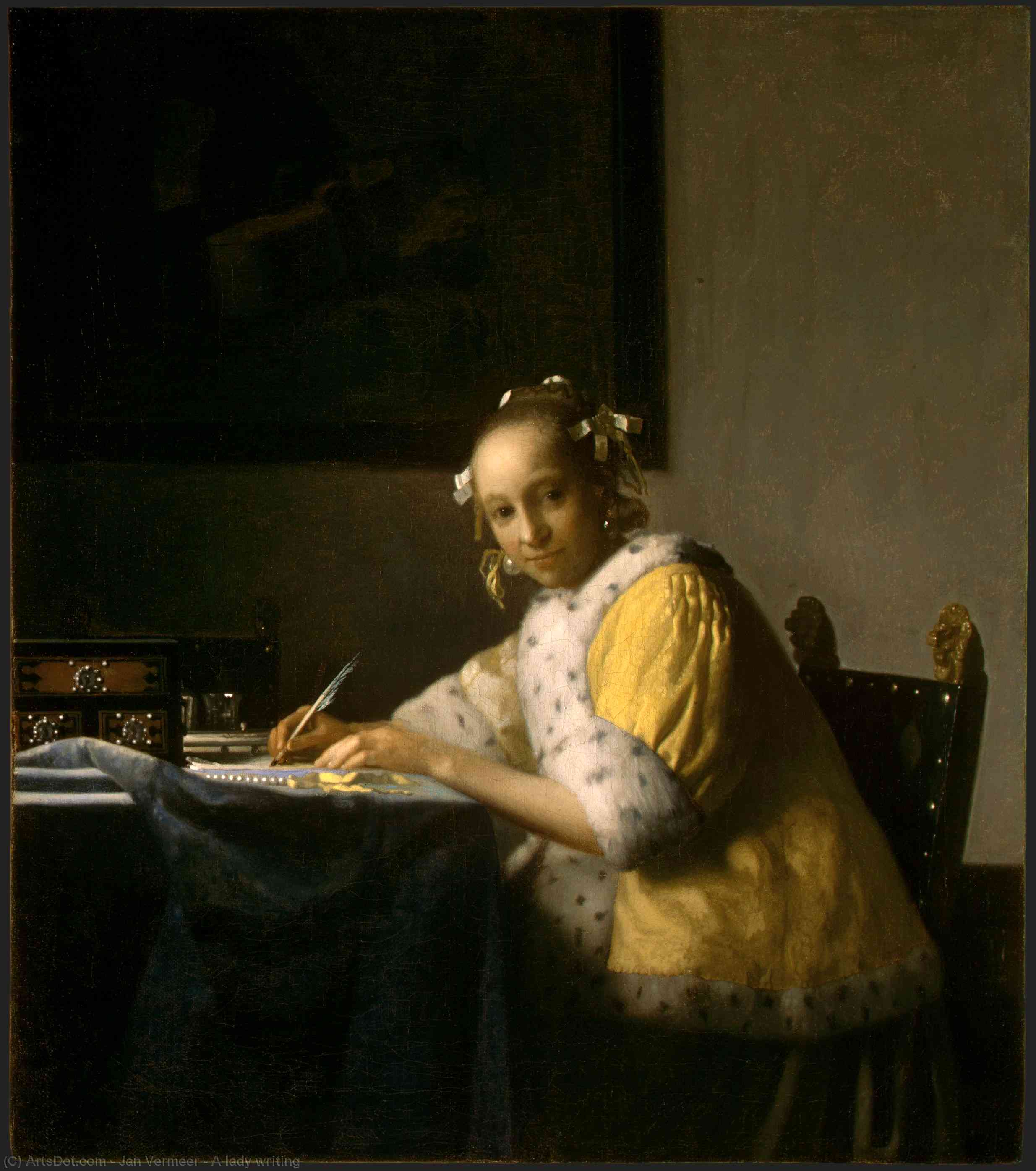 Wikioo.org - สารานุกรมวิจิตรศิลป์ - จิตรกรรม Jan Vermeer - A lady writing