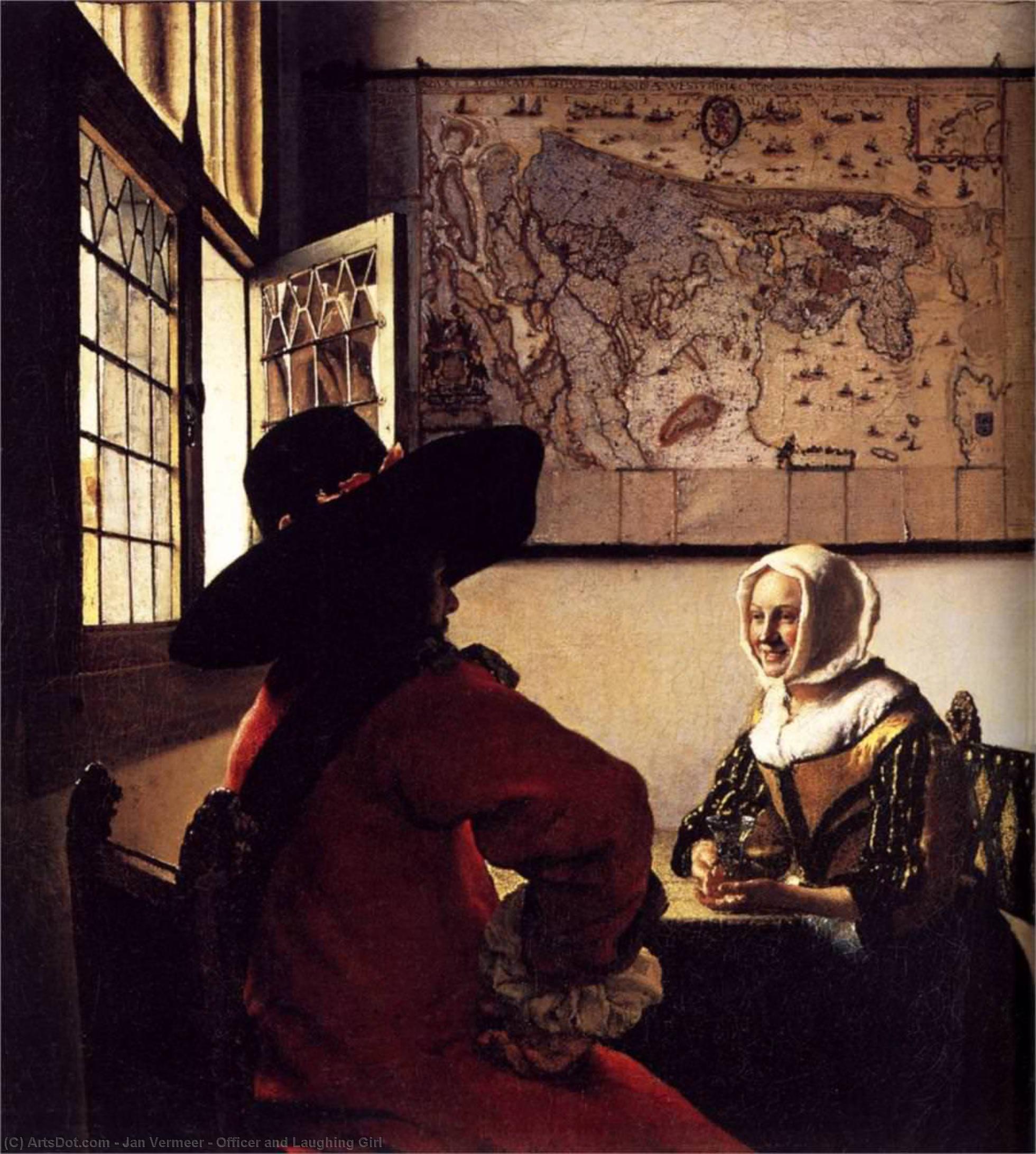 WikiOO.org - Encyclopedia of Fine Arts - Maľba, Artwork Jan Vermeer - Officer and Laughing Girl