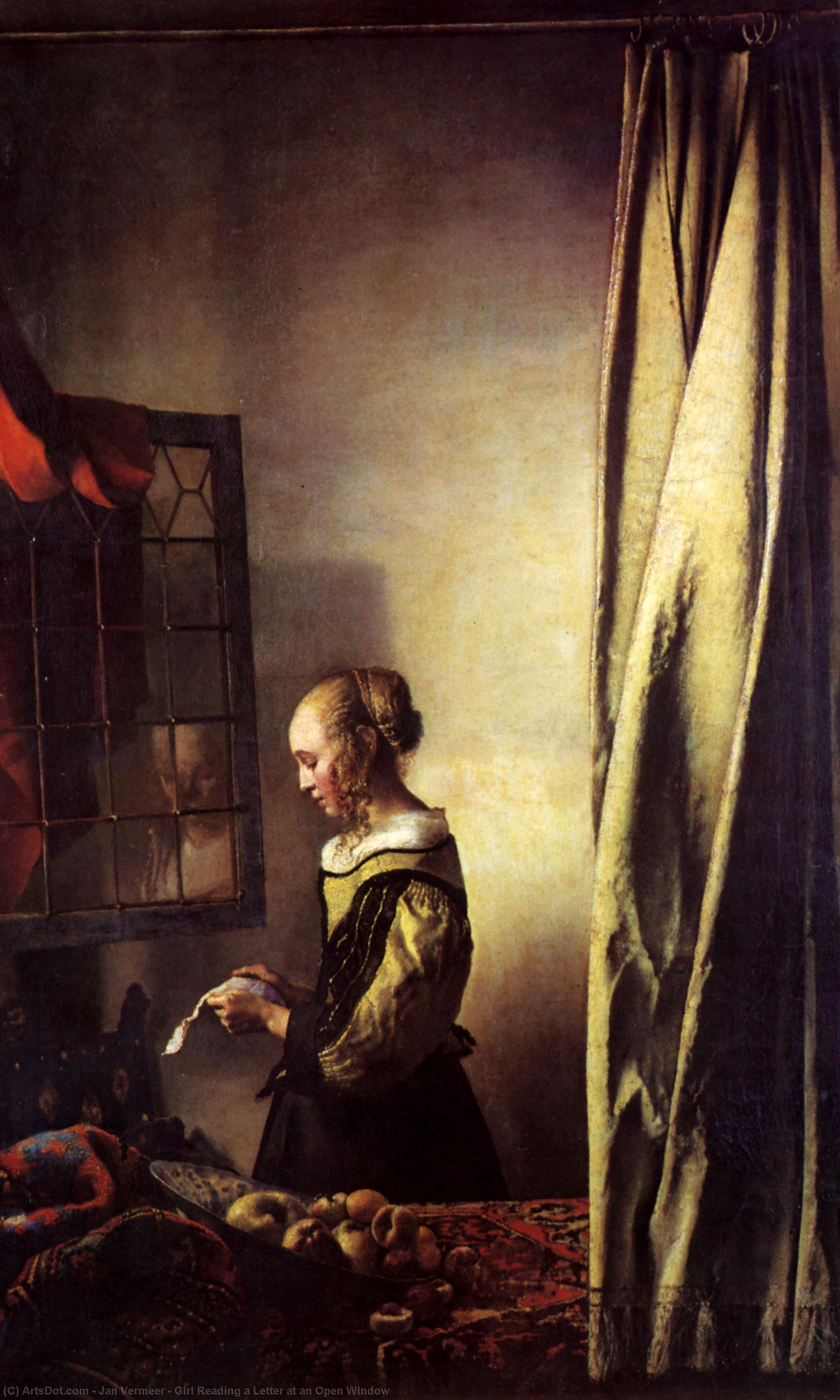 Wikioo.org – L'Enciclopedia delle Belle Arti - Pittura, Opere di Jan Vermeer - ragazza leggere a lettera a un aperto finestra