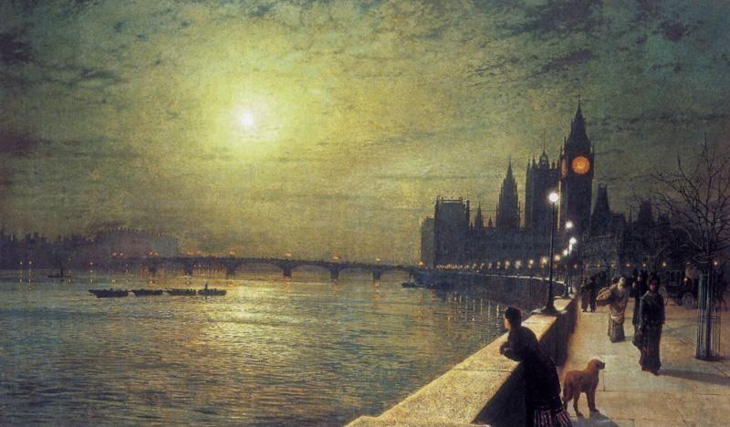 Wikioo.org - The Encyclopedia of Fine Arts - Painting, Artwork by John Atkinson Grimshaw - Reflections on the Thames, Westminster