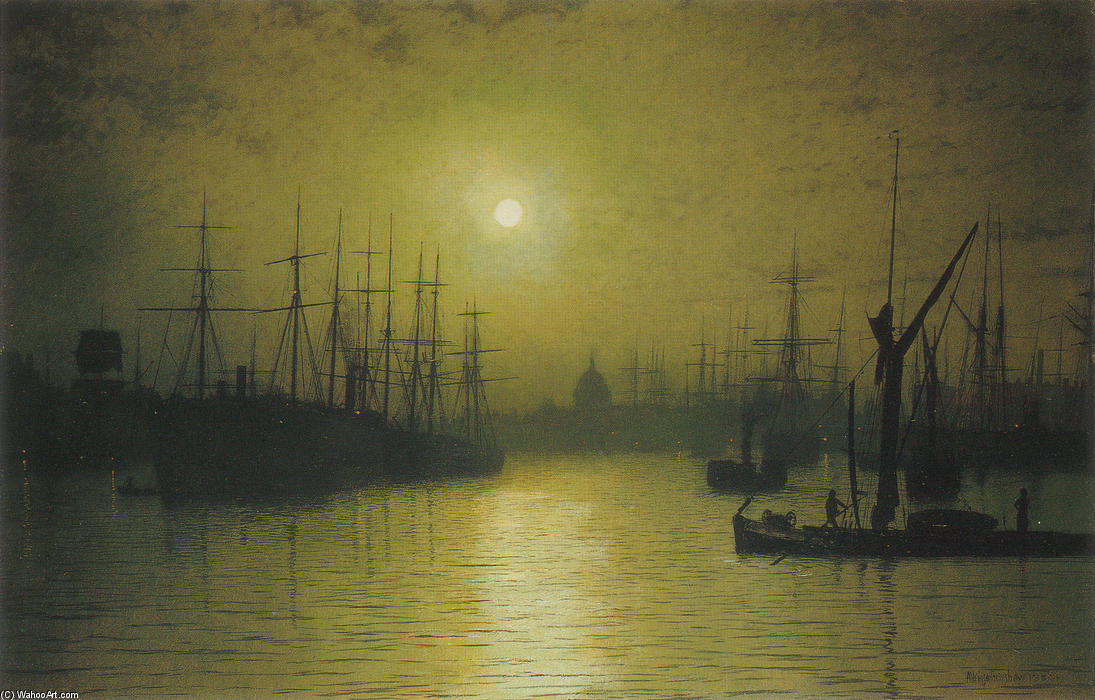 Wikioo.org - The Encyclopedia of Fine Arts - Painting, Artwork by John Atkinson Grimshaw - Nightfall on the Thames