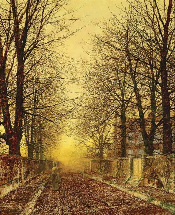 WikiOO.org - Encyclopedia of Fine Arts - Maleri, Artwork John Atkinson Grimshaw - A Golden Country Road