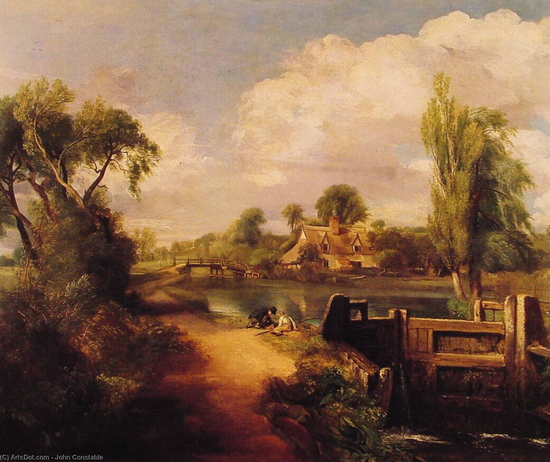 Wikoo.org - موسوعة الفنون الجميلة - اللوحة، العمل الفني John Constable - Landscape: Boys Fishing