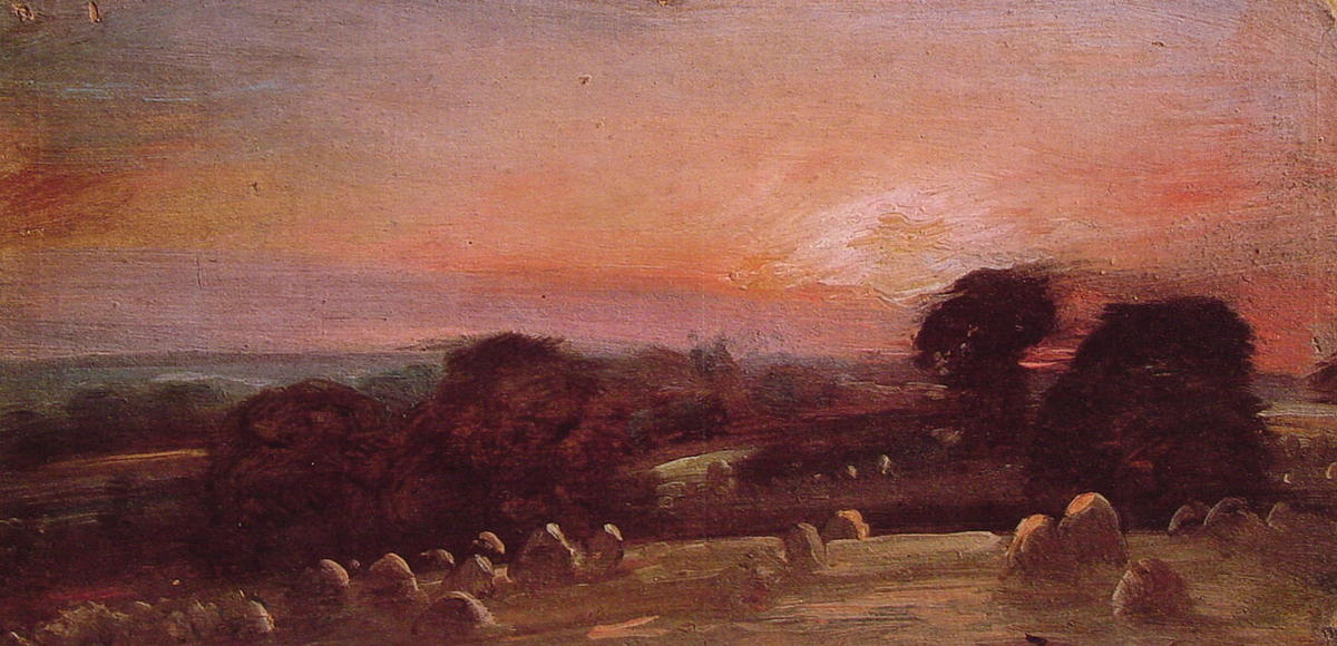Wikioo.org - Die Enzyklopädie bildender Kunst - Malerei, Kunstwerk von John Constable - Ein in der Nähe von East Bergholt Hayfield at Sunset