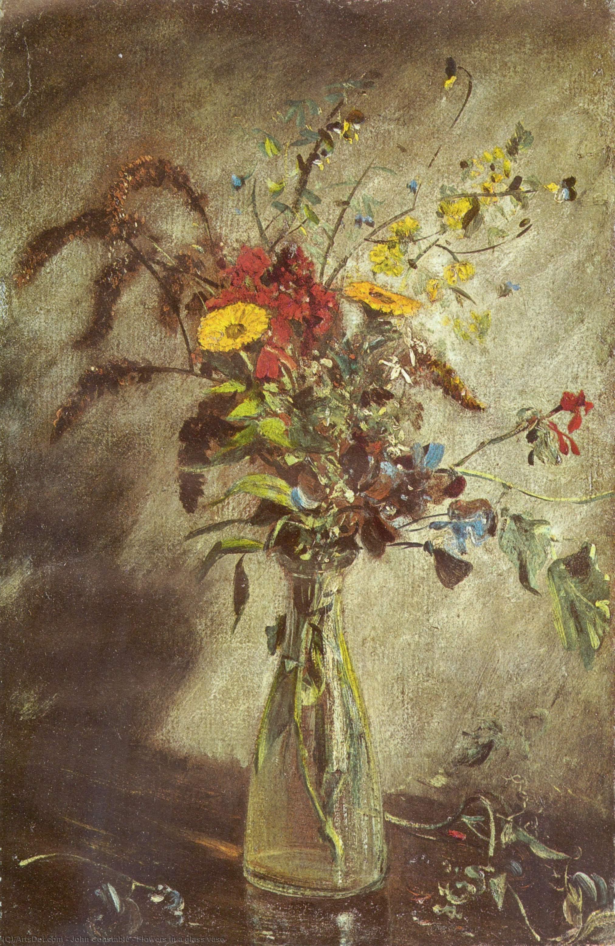 Wikoo.org - موسوعة الفنون الجميلة - اللوحة، العمل الفني John Constable - Flowers in a glass vase