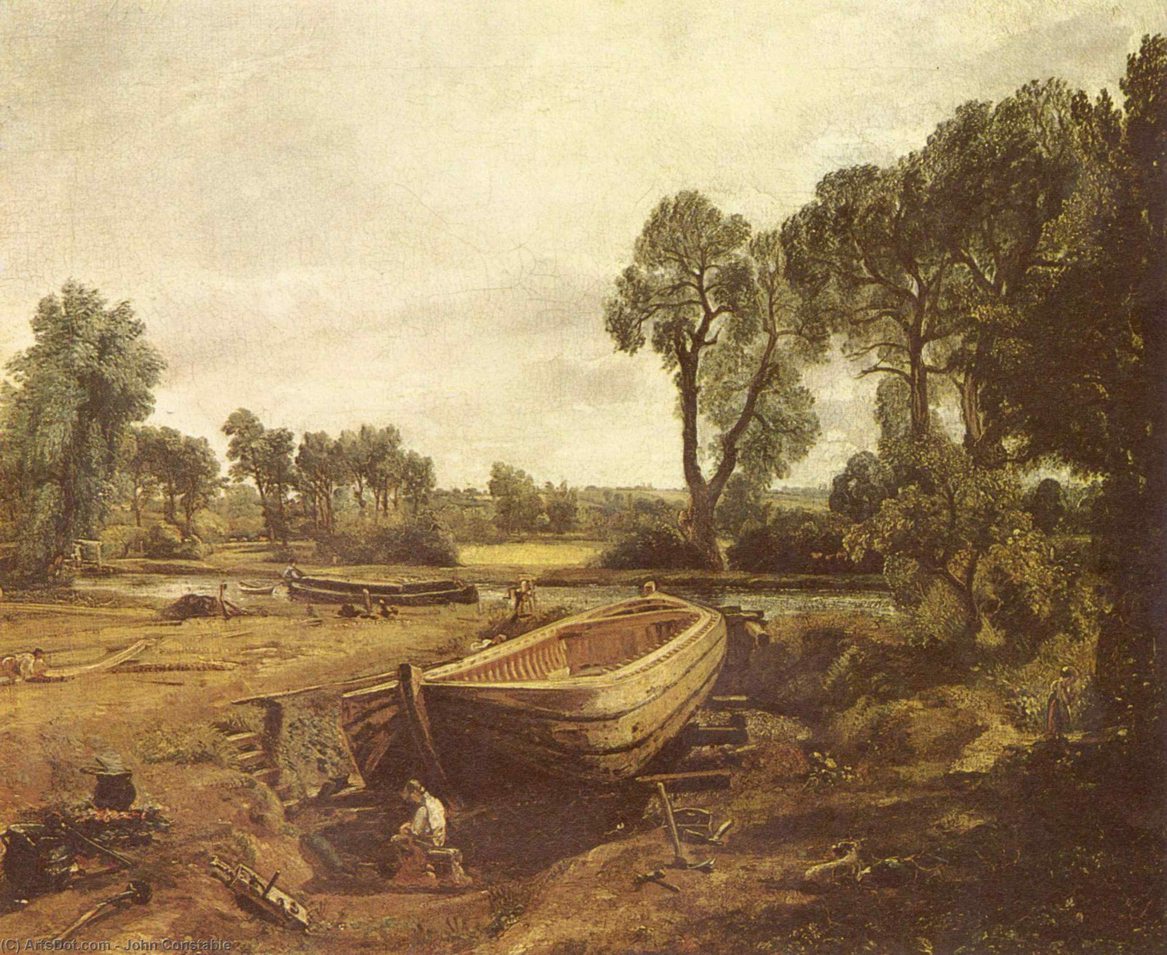 WikiOO.org - Encyclopedia of Fine Arts - Lukisan, Artwork John Constable - Boat Building