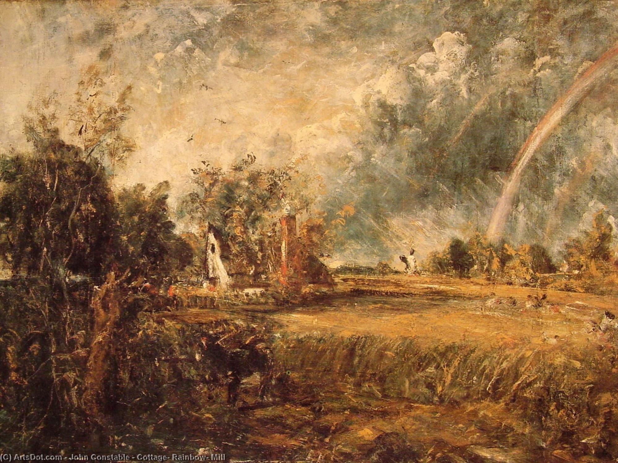 Wikoo.org - موسوعة الفنون الجميلة - اللوحة، العمل الفني John Constable - Cottage, Rainbow, Mill