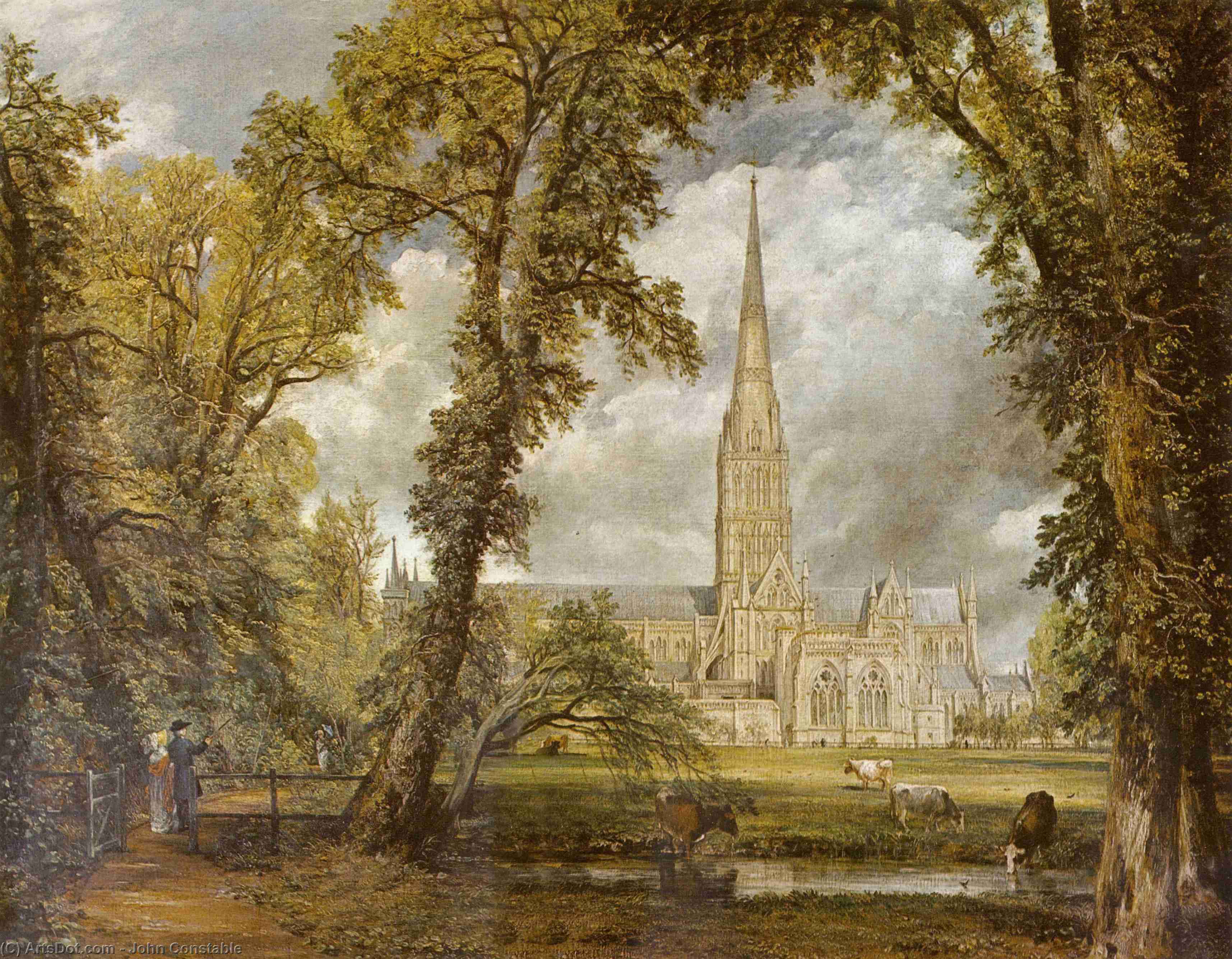 Wikioo.org - สารานุกรมวิจิตรศิลป์ - จิตรกรรม John Constable - View of Salisbury Cathedral from the Bishop's Grounds