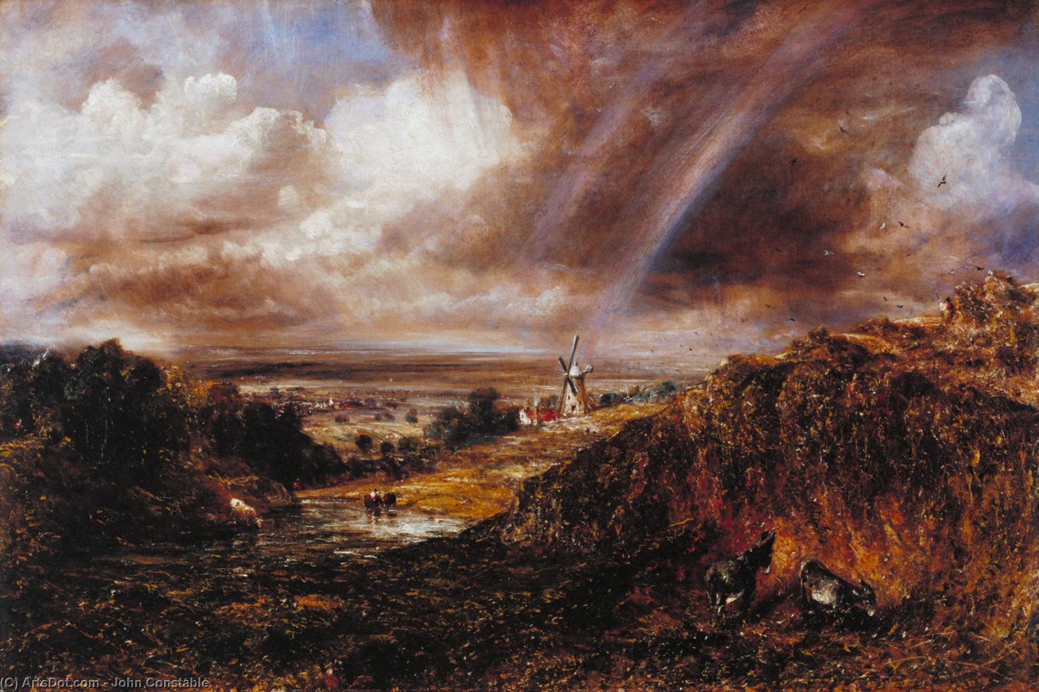Wikoo.org - موسوعة الفنون الجميلة - اللوحة، العمل الفني John Constable - Hampstead Heath with a Rainbow
