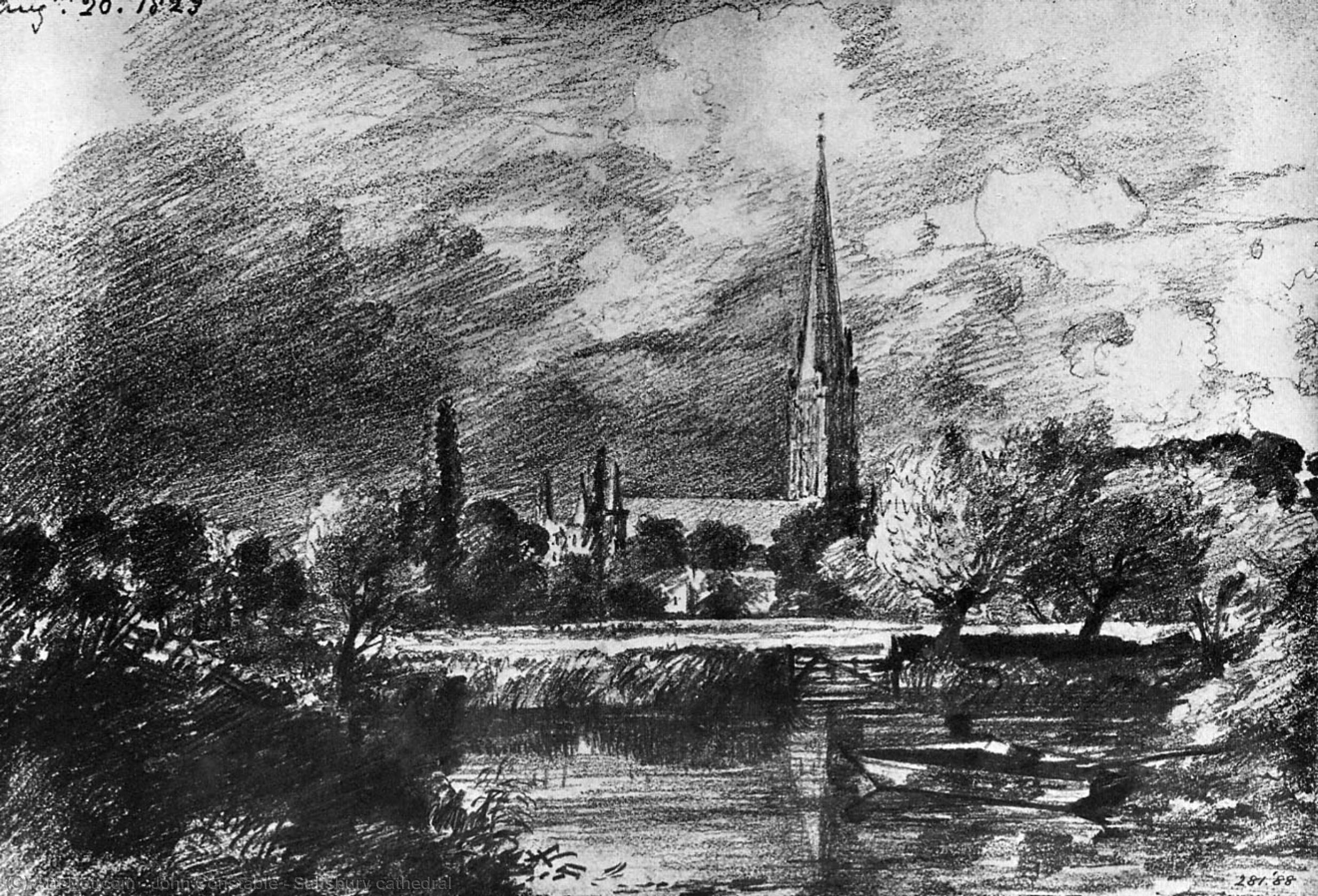 Wikoo.org - موسوعة الفنون الجميلة - اللوحة، العمل الفني John Constable - Salisbury cathedral