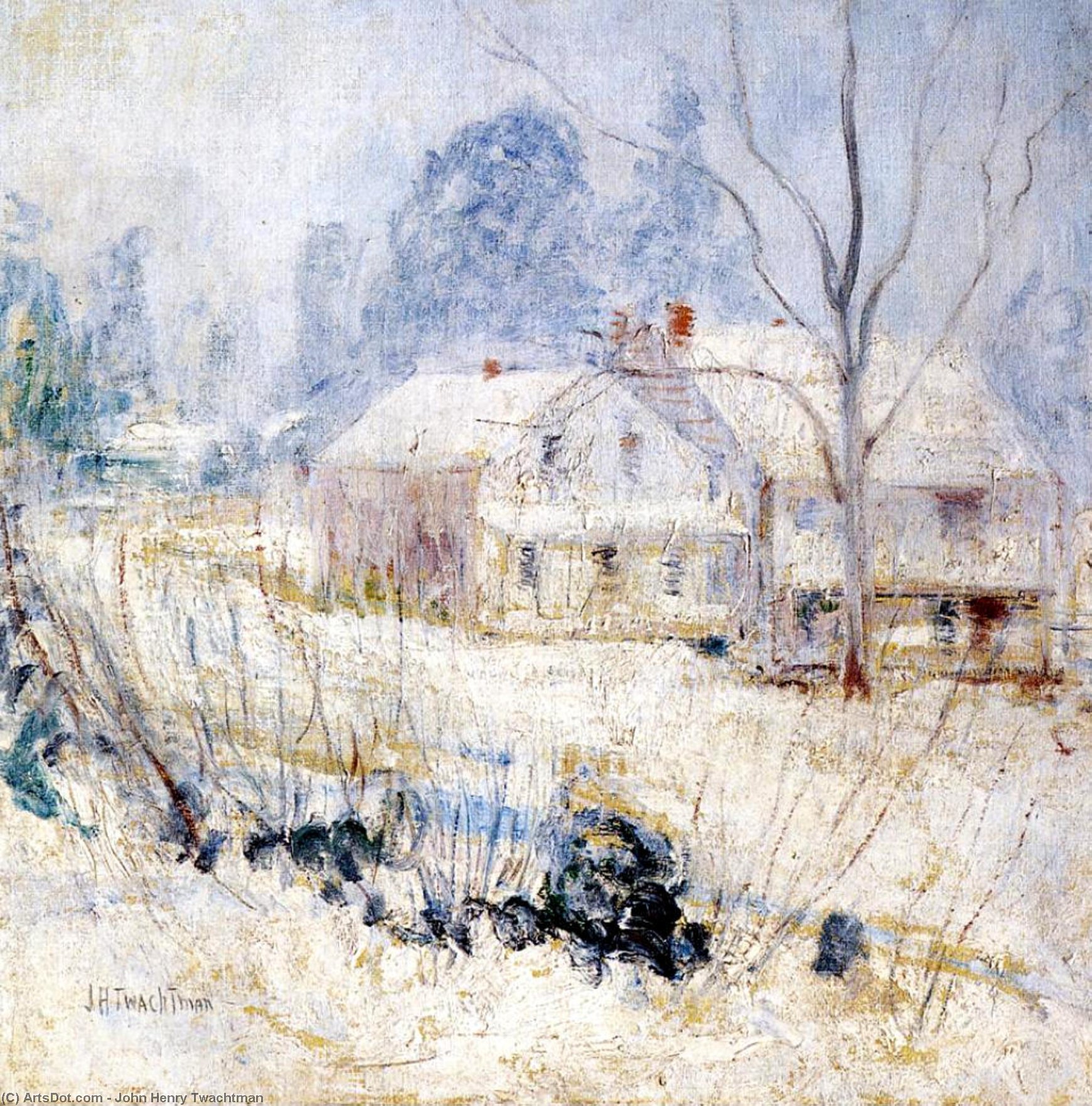 WikiOO.org - 백과 사전 - 회화, 삽화 John Henry Twachtman - Country House in Winter