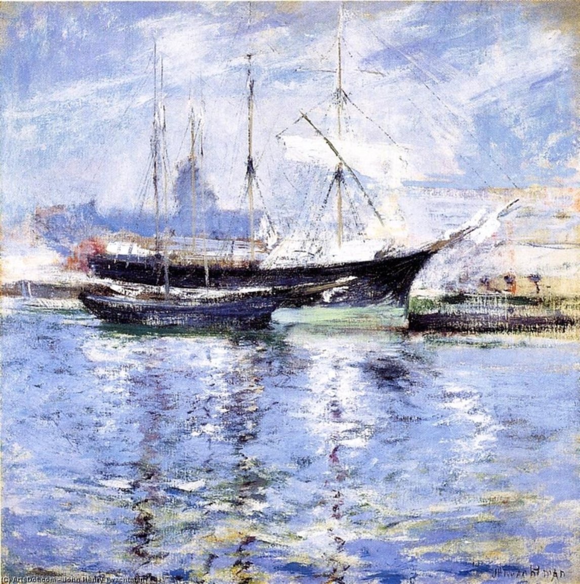 Wikioo.org - The Encyclopedia of Fine Arts - Painting, Artwork by John Henry Twachtman - Bark and Schooner (also known as An Italian Barque)