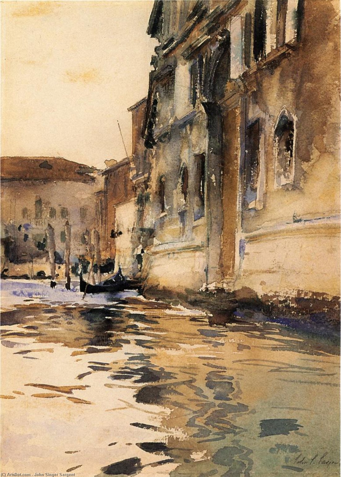 Wikioo.org - The Encyclopedia of Fine Arts - Painting, Artwork by John Singer Sargent - Venetian Canal, Palazzo Corner