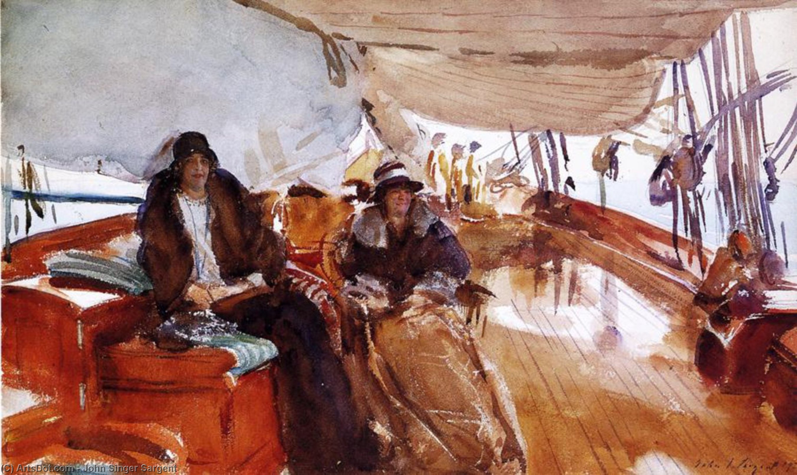 Wikioo.org - The Encyclopedia of Fine Arts - Painting, Artwork by John Singer Sargent - Rainy Day on the Deck of the Yacht Constellation