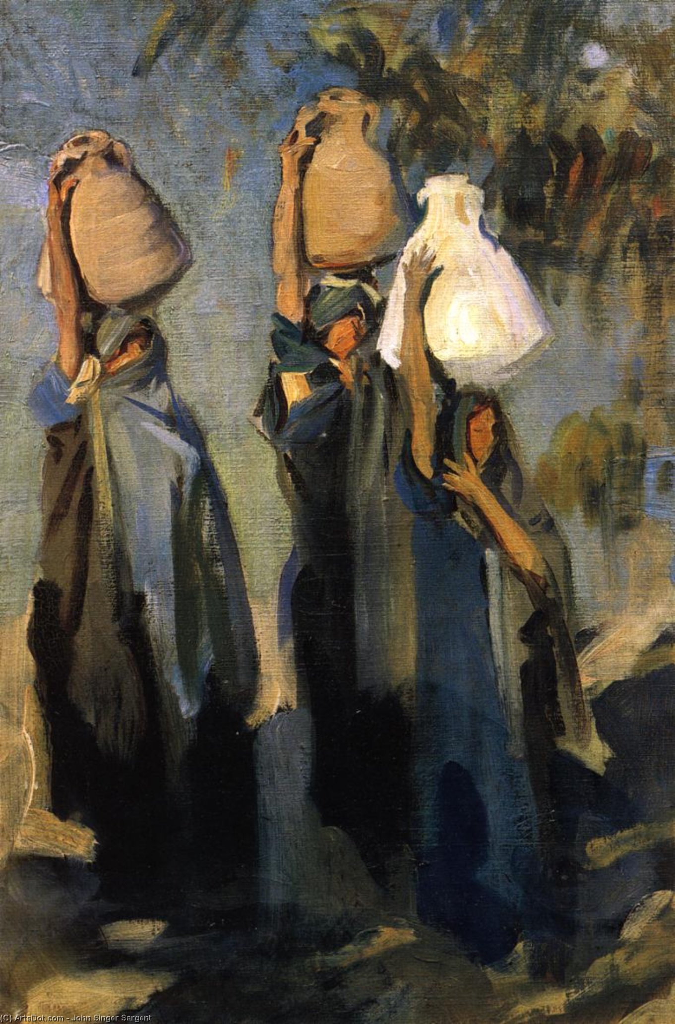 WikiOO.org - Encyclopedia of Fine Arts - Maalaus, taideteos John Singer Sargent - Bedouin Women Carrying Water Jars