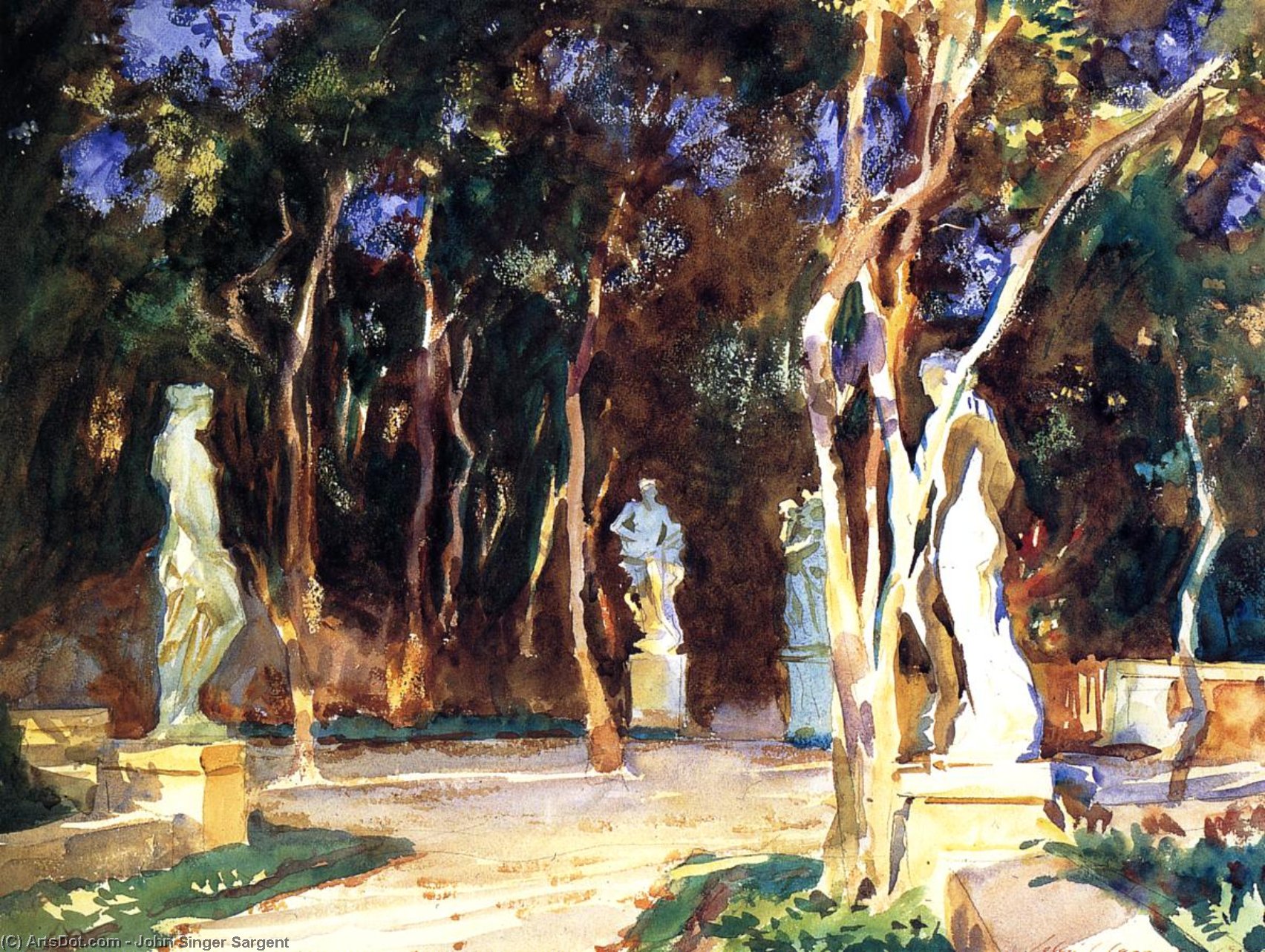 Wikioo.org - The Encyclopedia of Fine Arts - Painting, Artwork by John Singer Sargent - Shady Paths, Vizcaya
