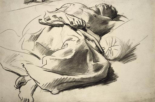 WikiOO.org - Енциклопедия за изящни изкуства - Живопис, Произведения на изкуството John Singer Sargent - Recumbent draped figure