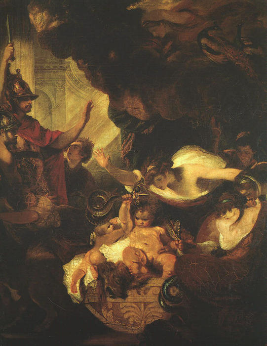 Wikioo.org - The Encyclopedia of Fine Arts - Painting, Artwork by Joshua Reynolds - The Infant Hercules Strangling Serpents in His Crade