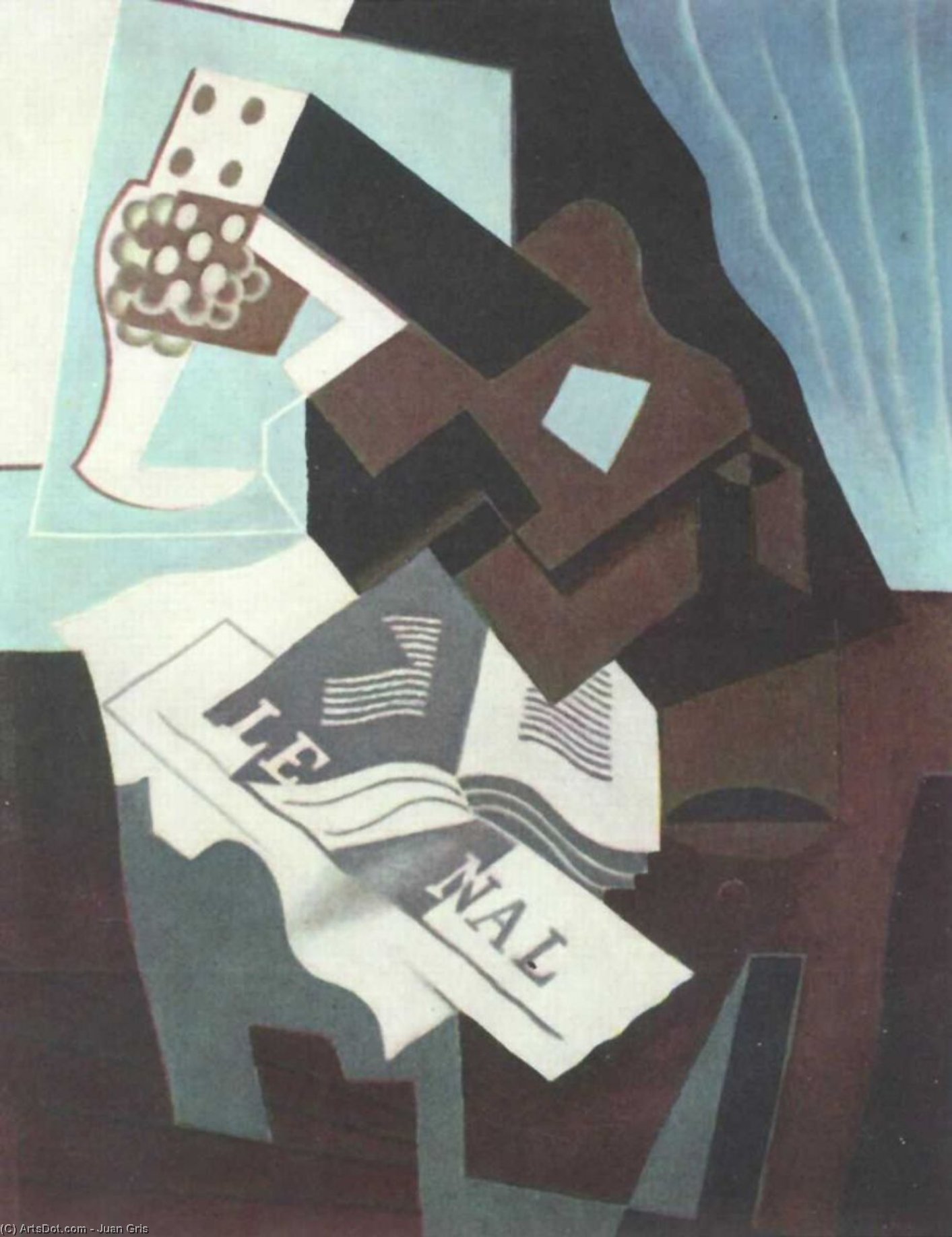 Wikioo.org - The Encyclopedia of Fine Arts - Painting, Artwork by Juan Gris - Still Life with Guitar, Book and newspaper