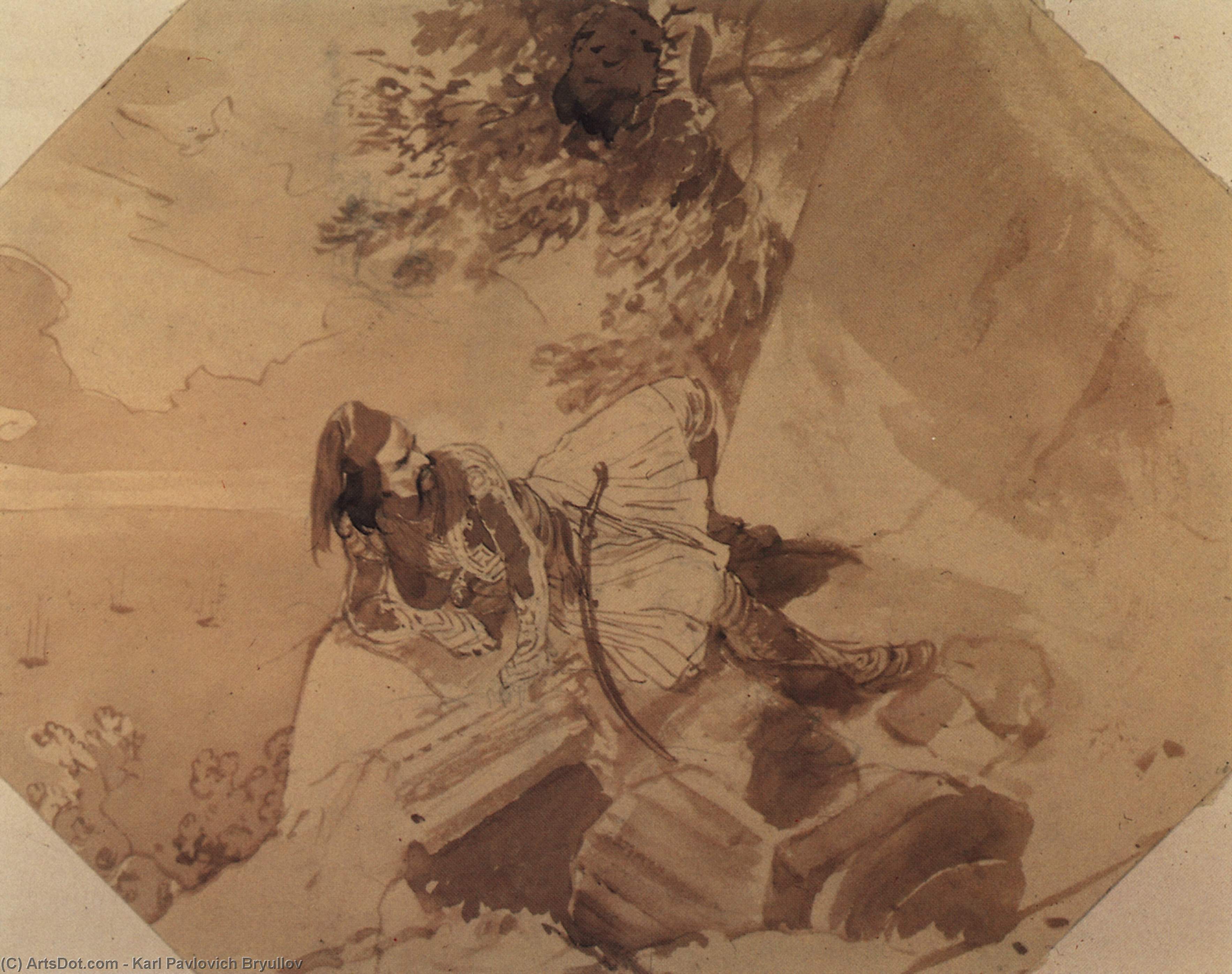 WikiOO.org - Encyclopedia of Fine Arts - Maľba, Artwork Karl Pavlovich Bryullov - Greek lying on a rock