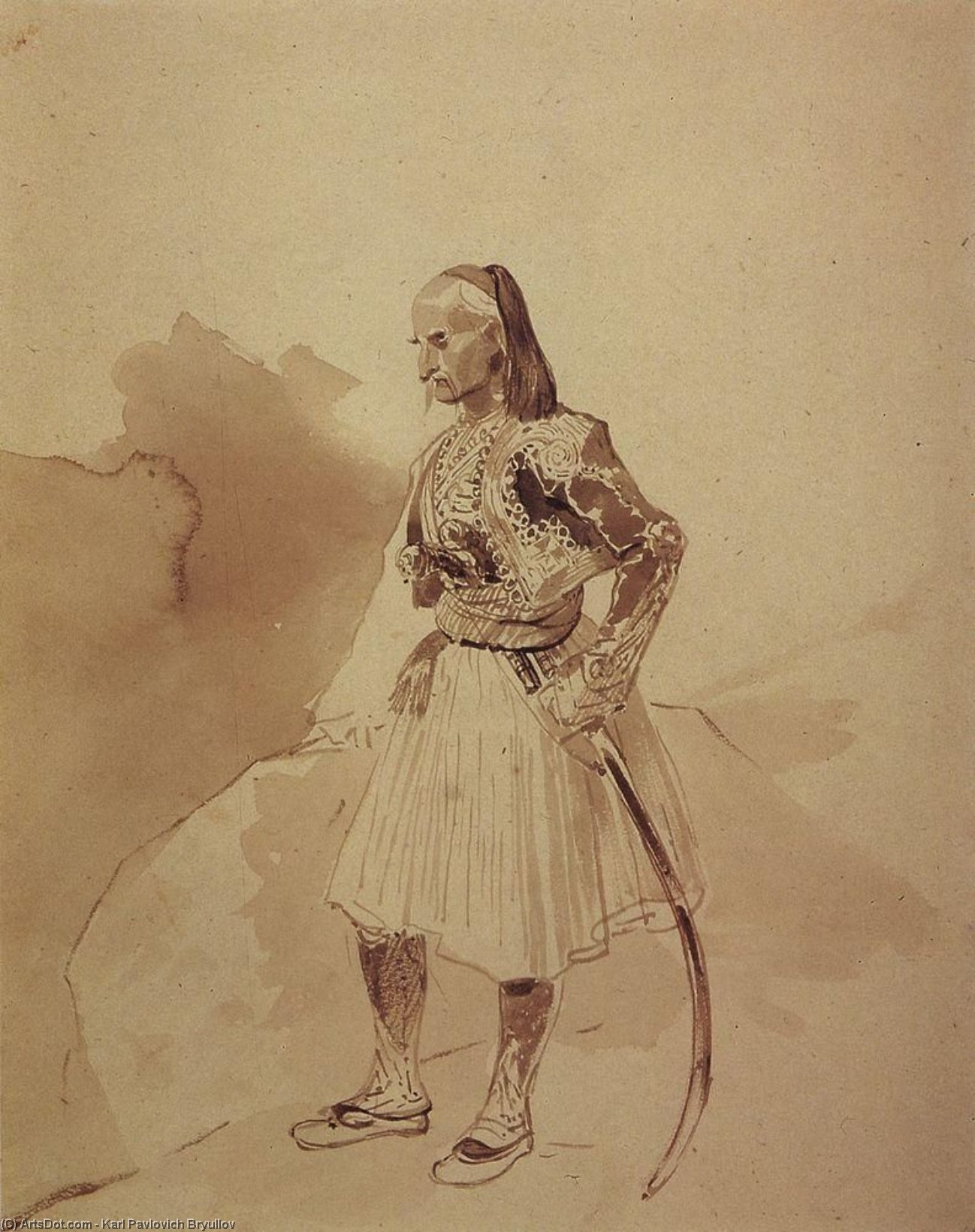 Wikioo.org - The Encyclopedia of Fine Arts - Painting, Artwork by Karl Pavlovich Bryullov - Portrait of a Greek insurgent Theodore Kolokotroni