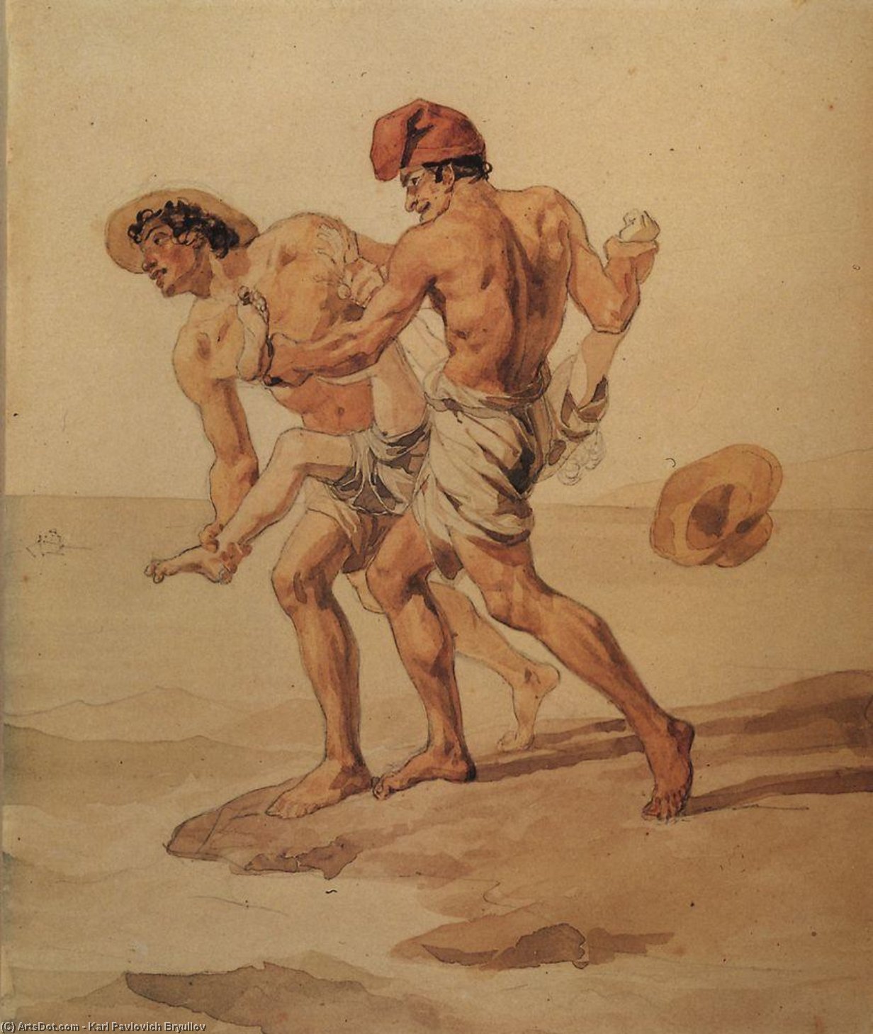 Wikioo.org - สารานุกรมวิจิตรศิลป์ - จิตรกรรม Karl Pavlovich Bryullov - Forced to Swim