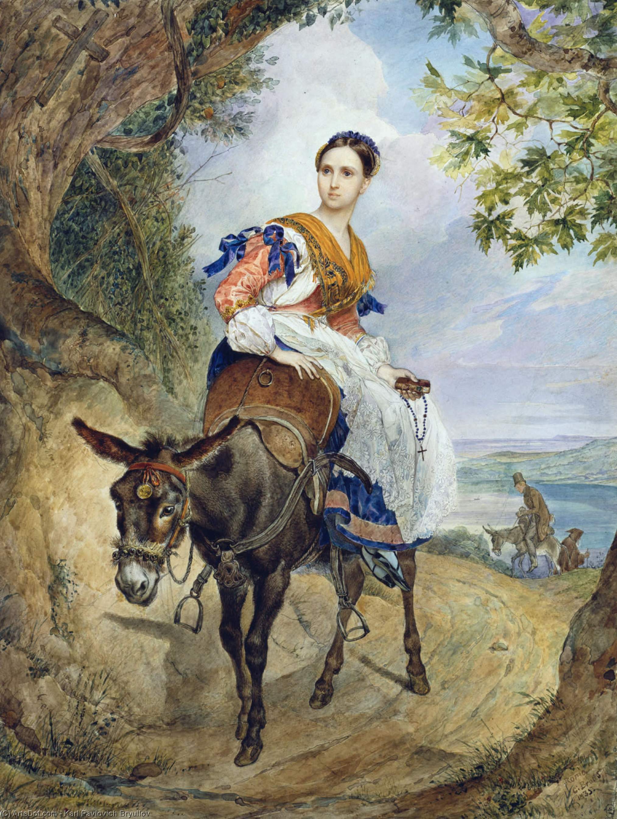 Wikioo.org - Bách khoa toàn thư về mỹ thuật - Vẽ tranh, Tác phẩm nghệ thuật Karl Pavlovich Bryullov - Portrait of O. P. Ferzen on a Donkeyback