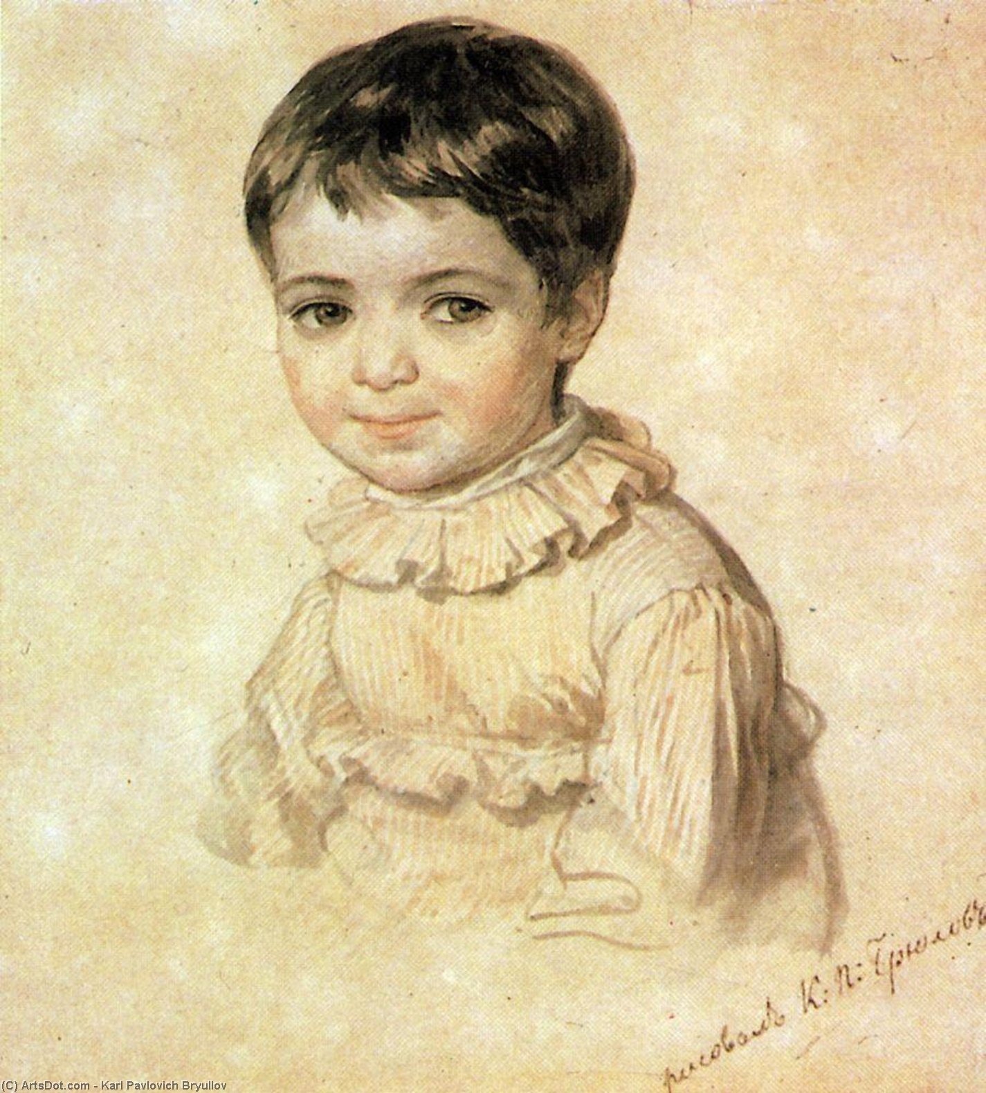 Wikioo.org – La Enciclopedia de las Bellas Artes - Pintura, Obras de arte de Karl Pavlovich Bryullov - retrato de maria Kikina como un niño