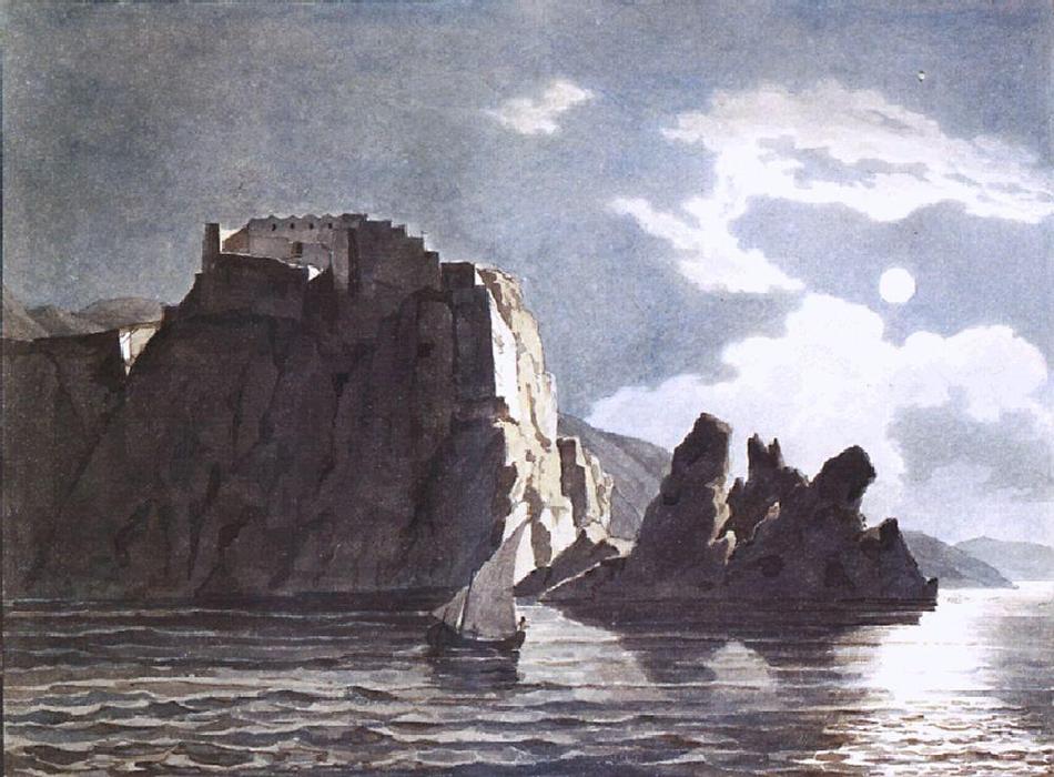 Wikioo.org - The Encyclopedia of Fine Arts - Painting, Artwork by Karl Pavlovich Bryullov - Cliffs and Moon at Night