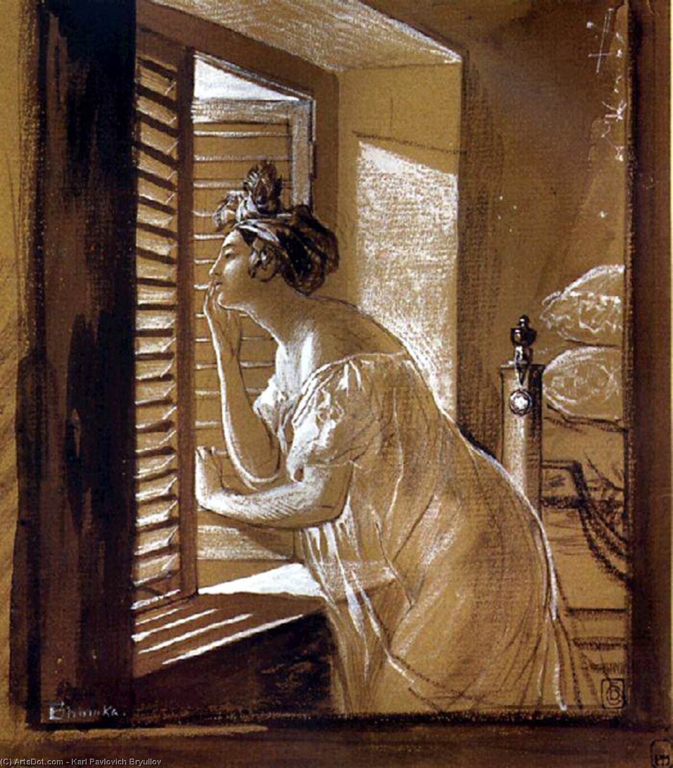 WikiOO.org - אנציקלופדיה לאמנויות יפות - ציור, יצירות אמנות Karl Pavlovich Bryullov - Italian Woman Blowing a Kiss