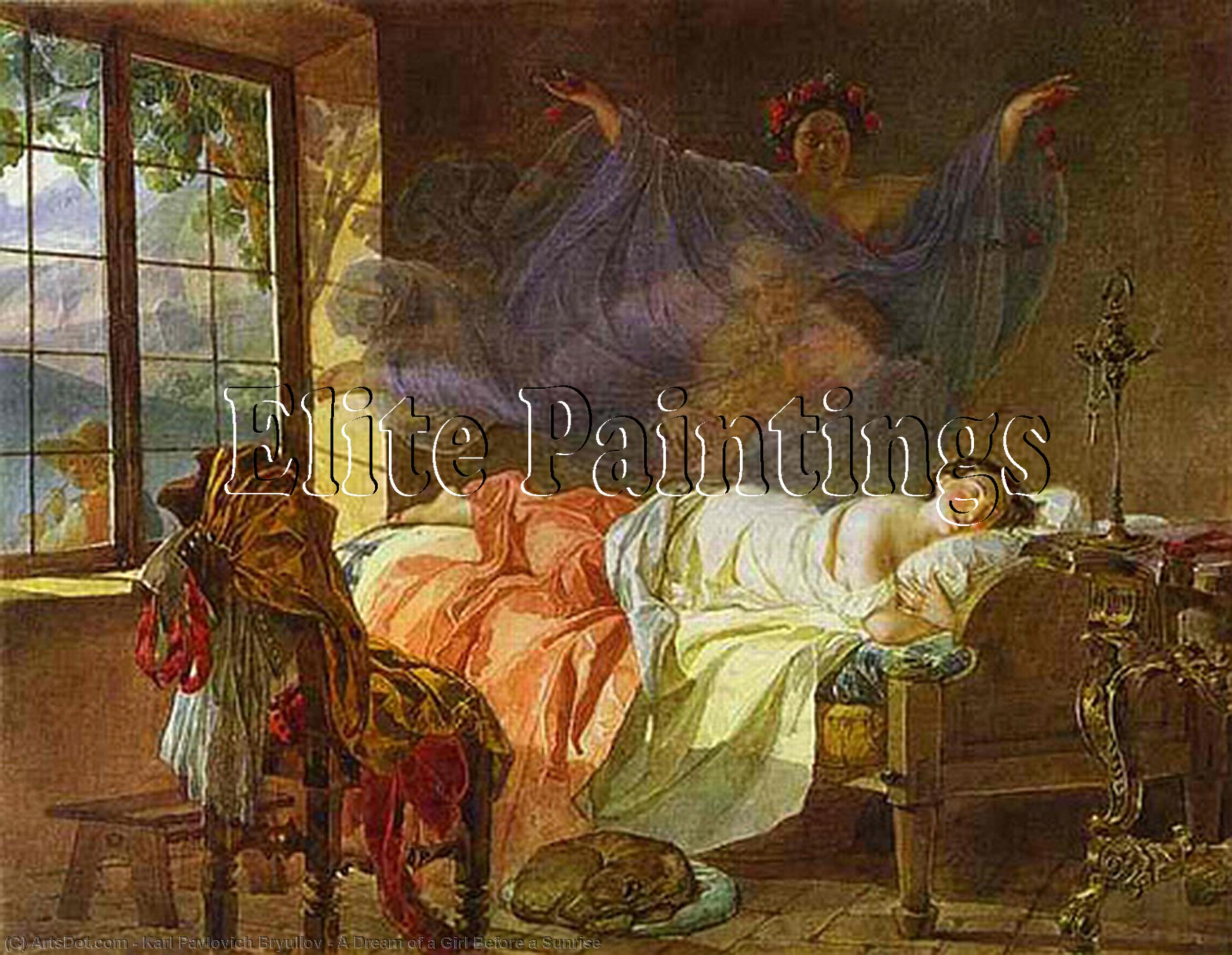 WikiOO.org - Enciclopédia das Belas Artes - Pintura, Arte por Karl Pavlovich Bryullov - A Dream of a Girl Before a Sunrise