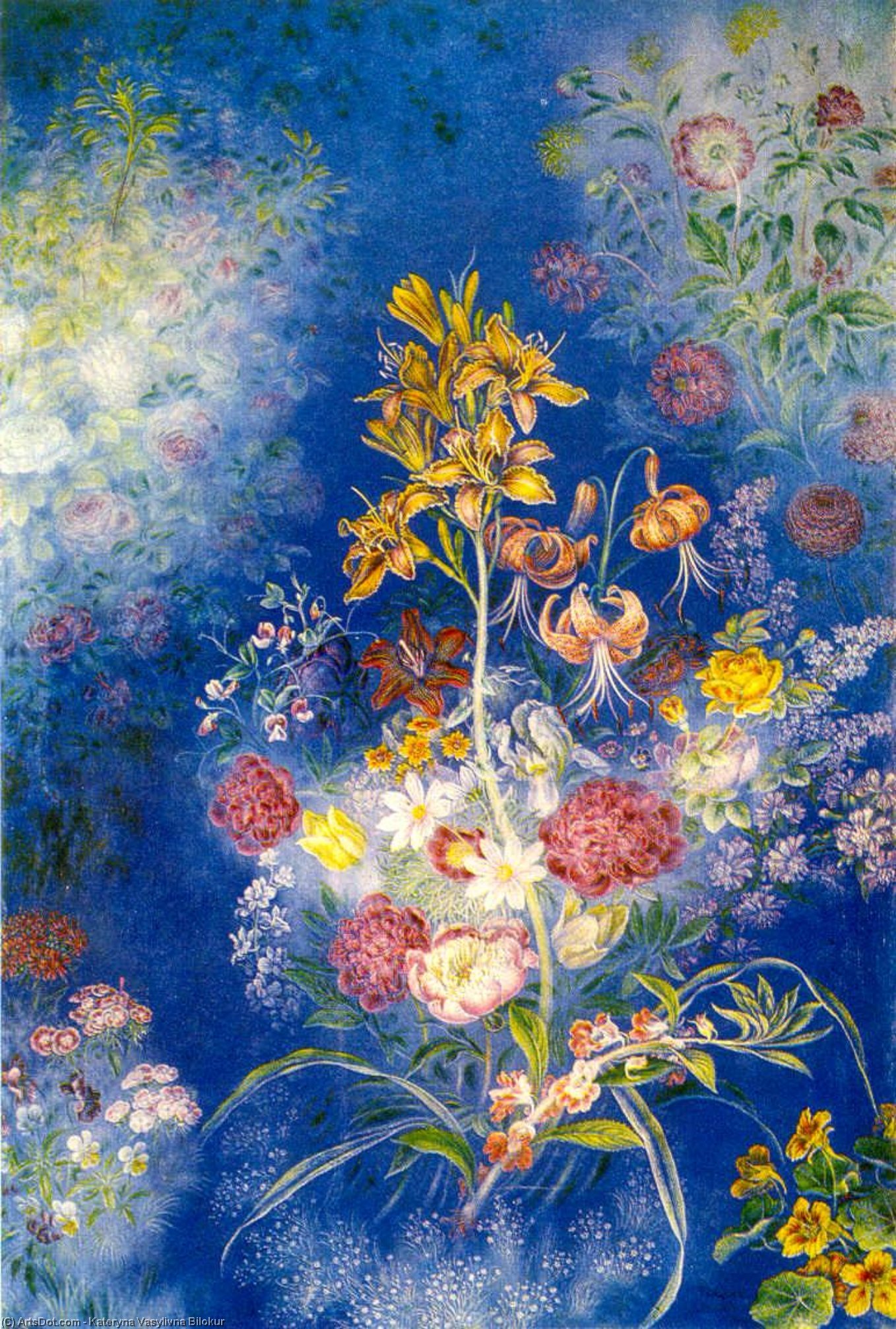 WikiOO.org - Enciklopedija dailės - Tapyba, meno kuriniai Kateryna Vasylivna Bilokur - Flowers on the blue background