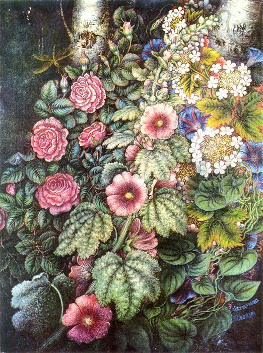 WikiOO.org - Encyclopedia of Fine Arts - Festés, Grafika Kateryna Vasylivna Bilokur - Mallows and roses