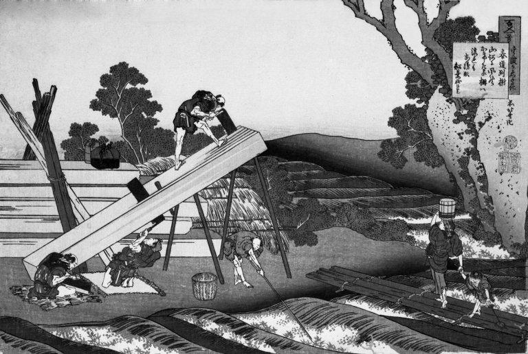 WikiOO.org - Encyclopedia of Fine Arts - Malba, Artwork Katsushika Hokusai - Sawyers Cutting a Log
