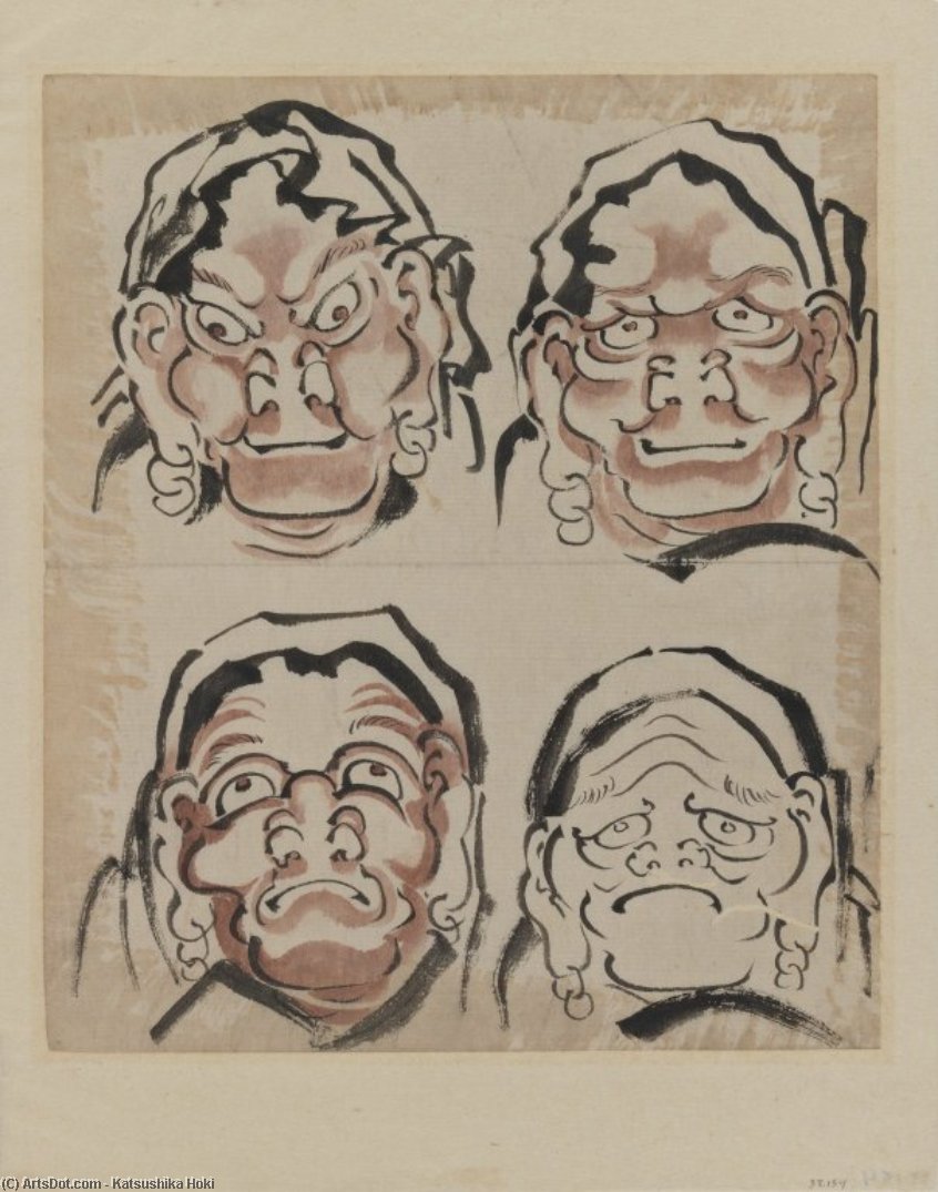 WikiOO.org - Енциклопедия за изящни изкуства - Живопис, Произведения на изкуството Katsushika Hokusai - Sketch of Four Faces