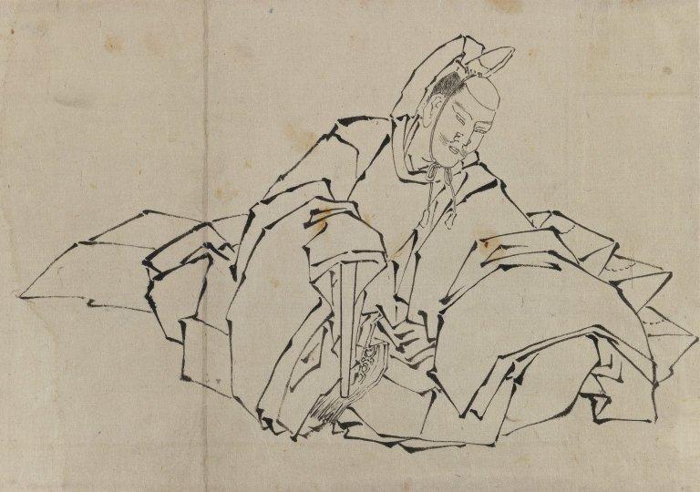 WikiOO.org - Енциклопедия за изящни изкуства - Живопис, Произведения на изкуството Katsushika Hokusai - Drawing of Seated Nobleman in Full Costume