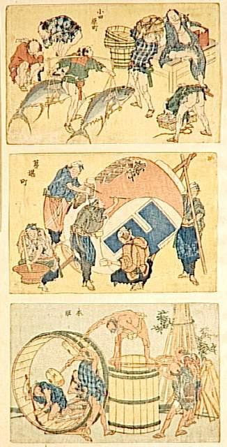 WikiOO.org - Енциклопедия за изящни изкуства - Живопис, Произведения на изкуството Katsushika Hokusai - Street scenes newly pubished