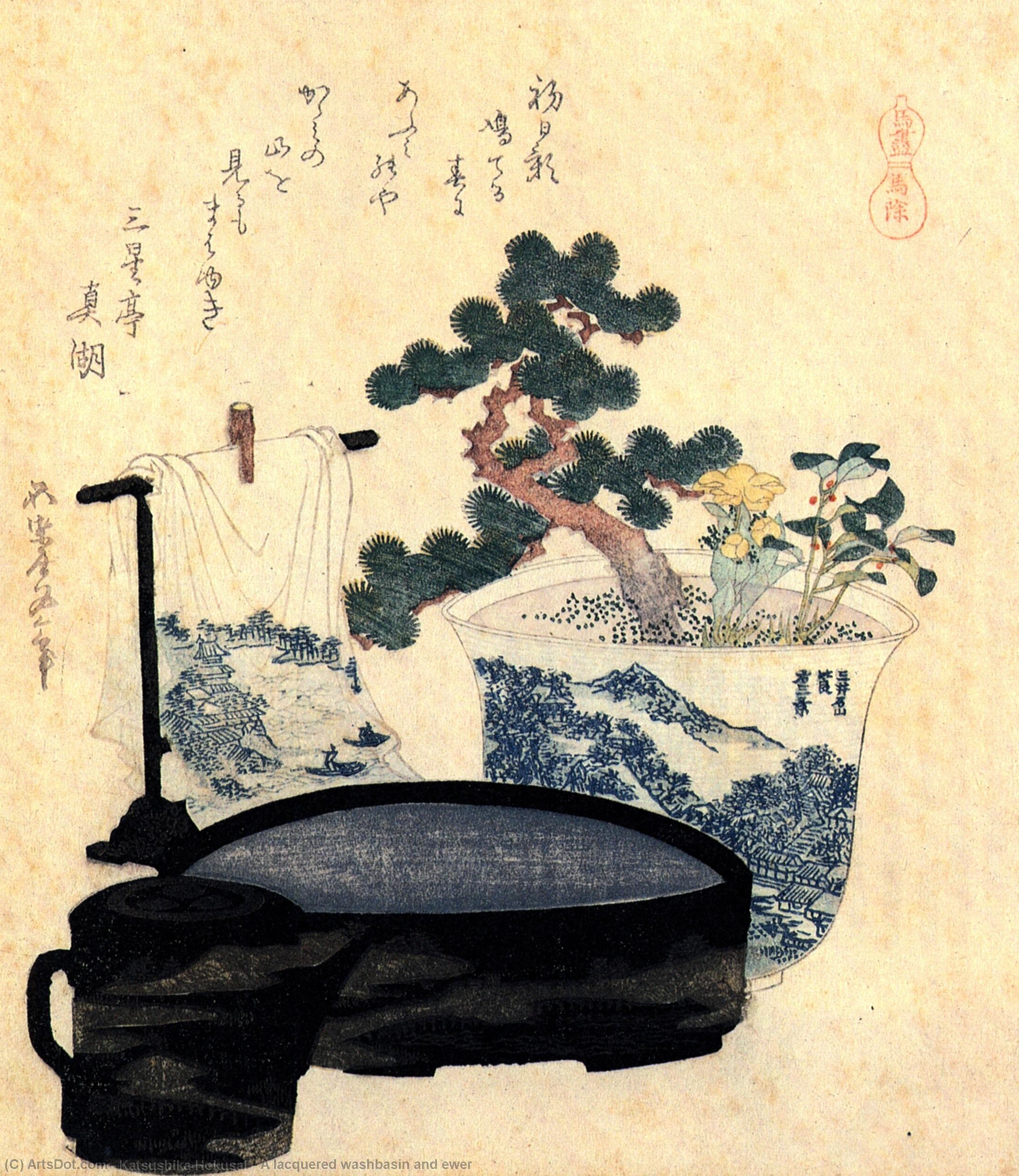 WikiOO.org - אנציקלופדיה לאמנויות יפות - ציור, יצירות אמנות Katsushika Hokusai - A lacquered washbasin and ewer