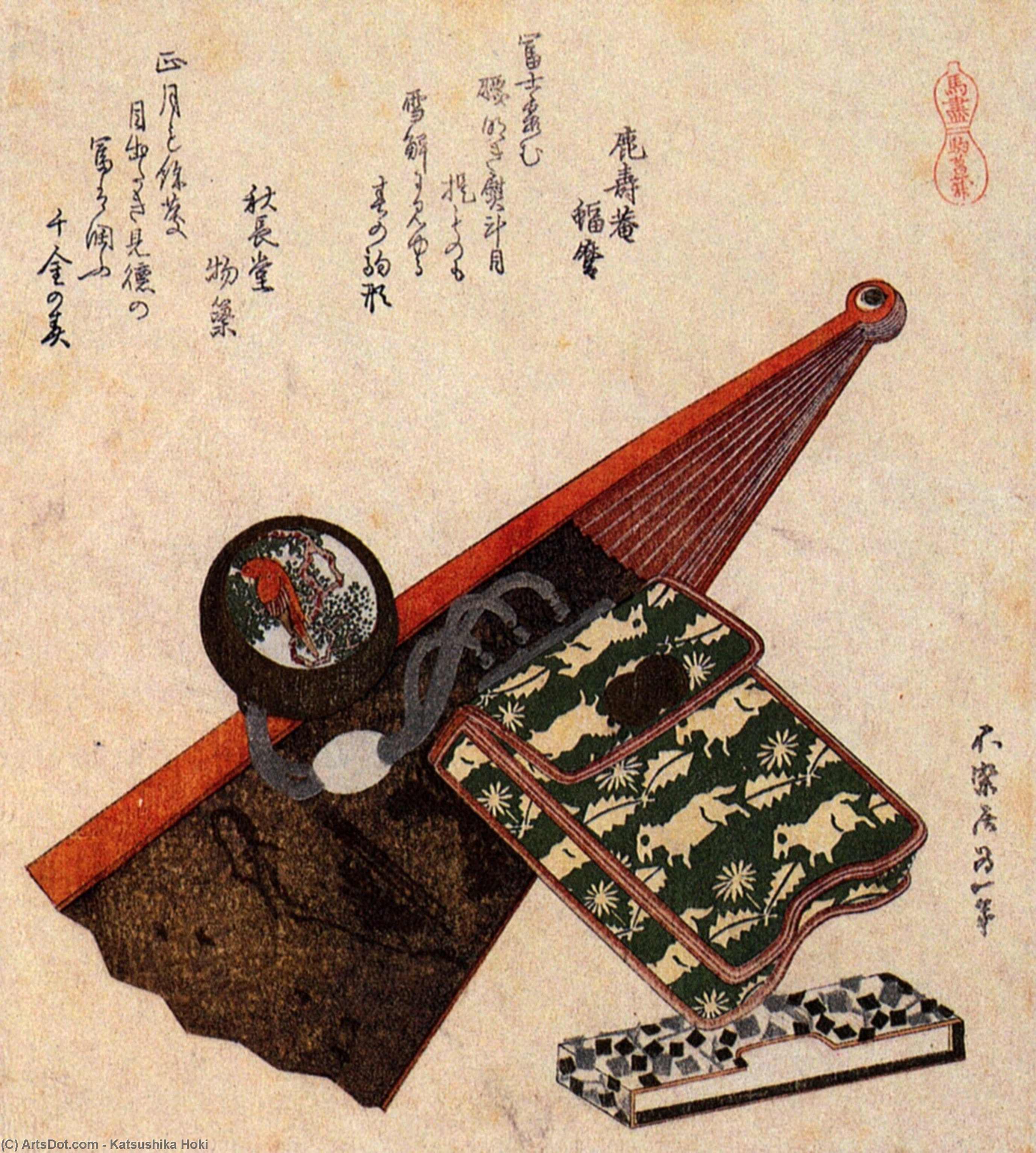 WikiOO.org – 美術百科全書 - 繪畫，作品 Katsushika Hokusai - 皮革袋里，与神鉴