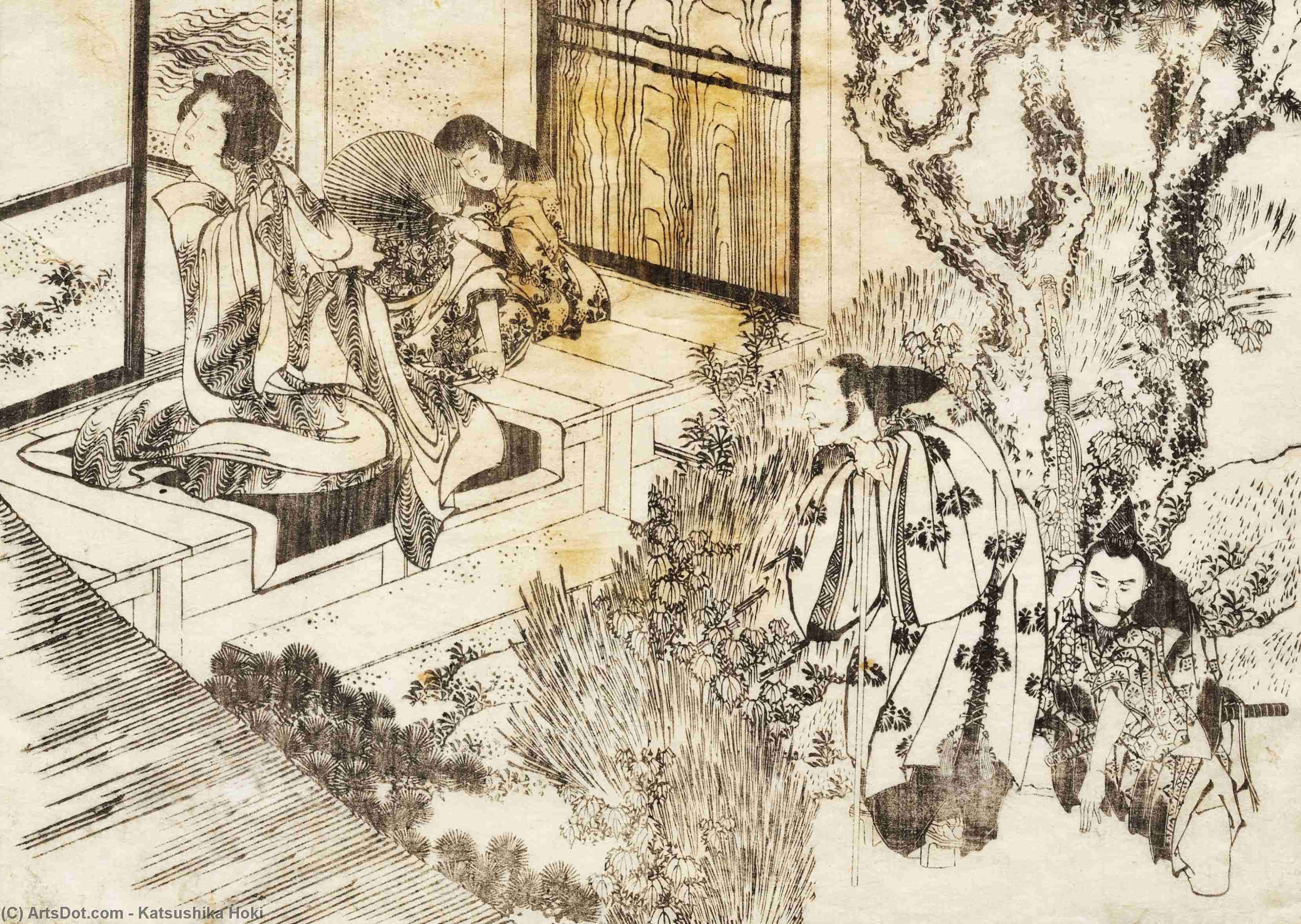 WikiOO.org - Енциклопедія образотворчого мистецтва - Живопис, Картини
 Katsushika Hokusai - A man is watching a beautiful woman